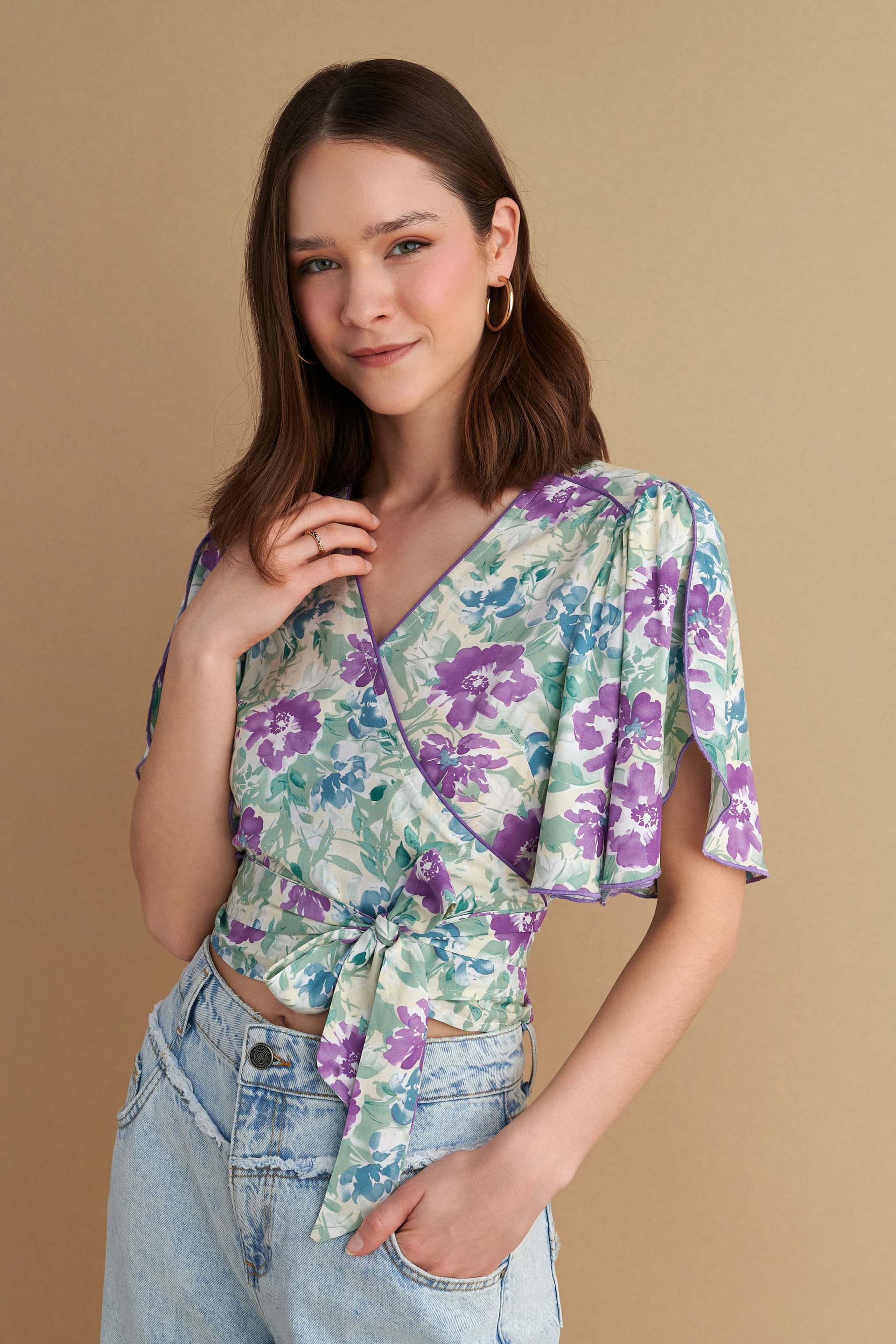 Τοπ φλοράλ με δέσιμο - Πολύχρωμο