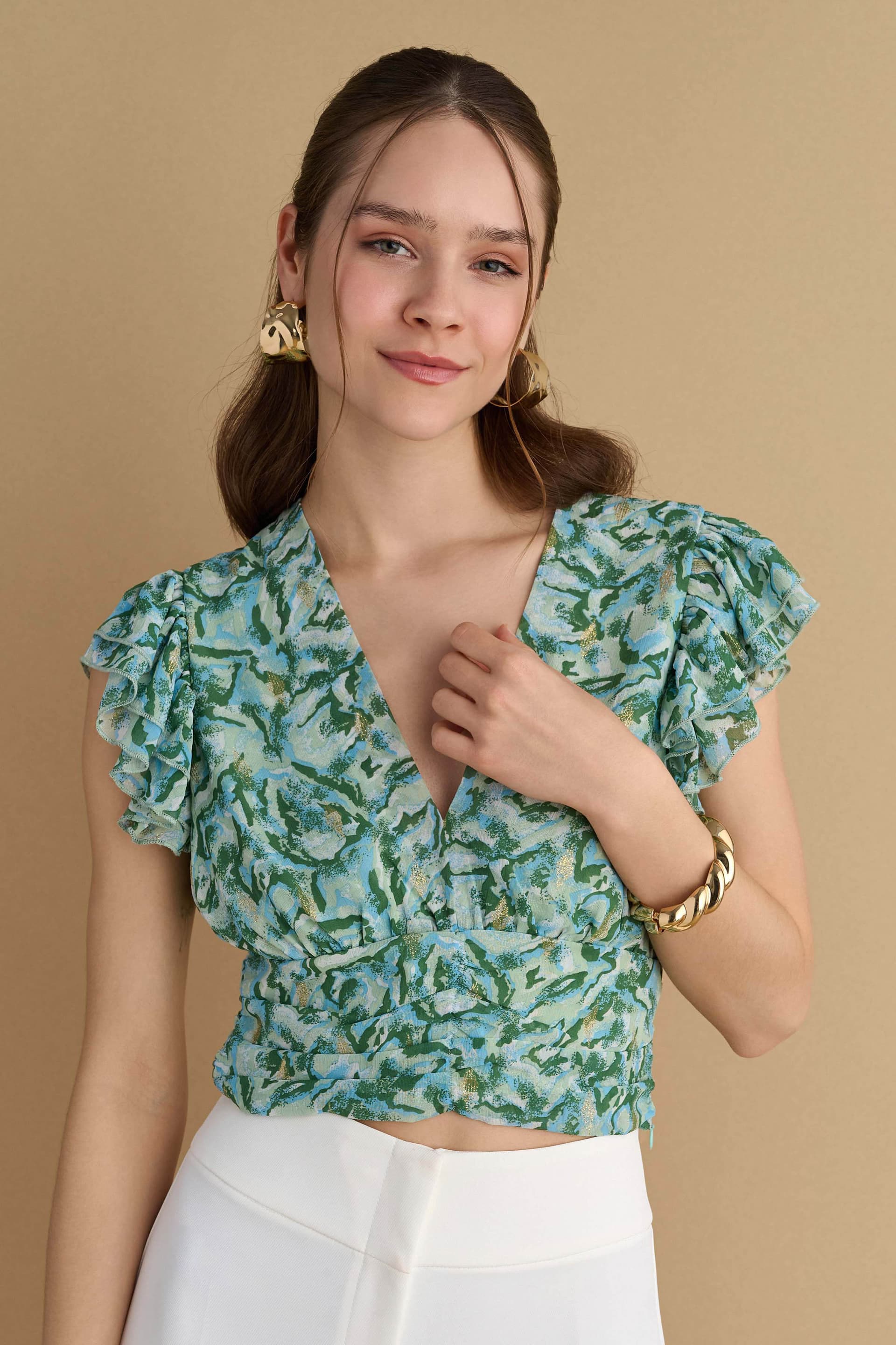 Τοπ κοντό shiny εμπριμέ - Πολύχρωμο