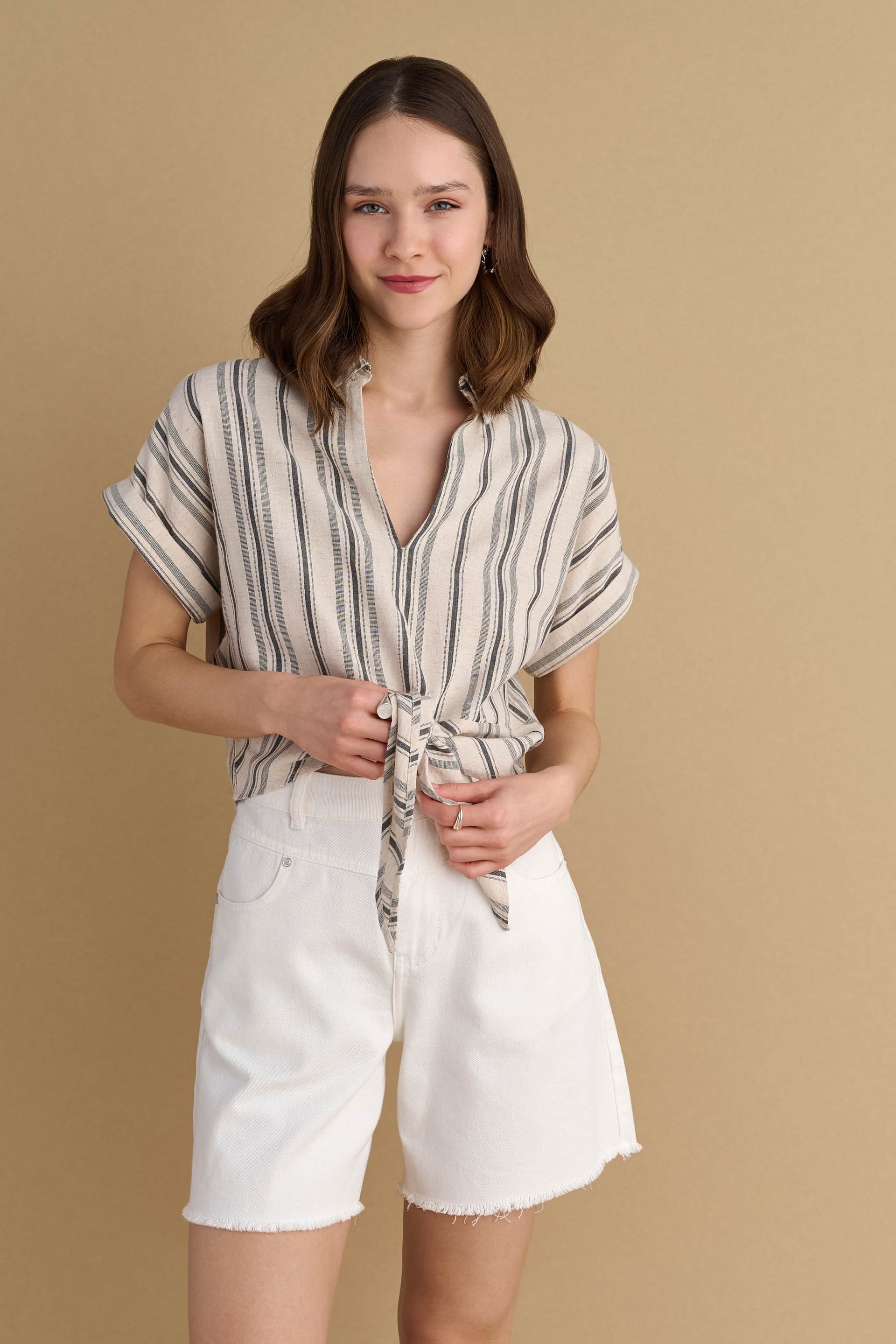 Τοπ κοντομάνικο ριγέ - Λευκό