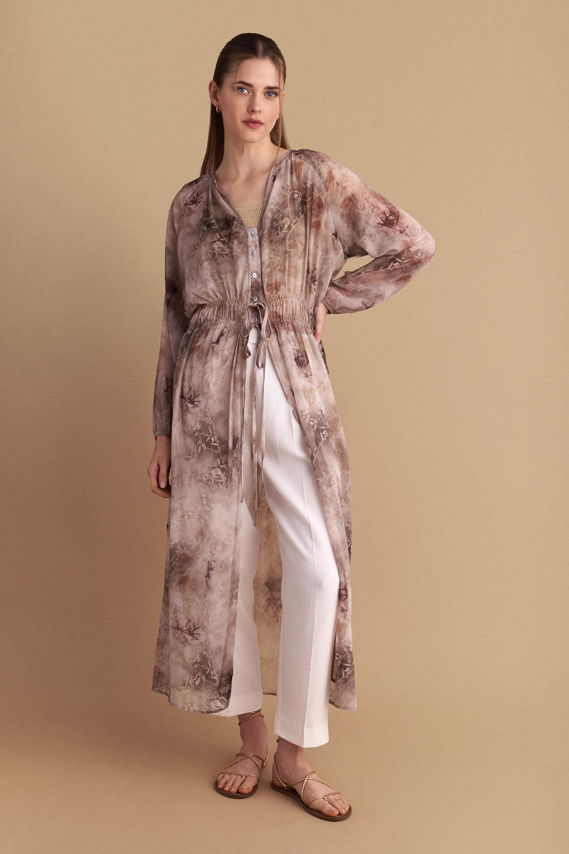 Τουνίκ μακριά ημιδιαφανής εμπριμέ - Πολύχρωμο