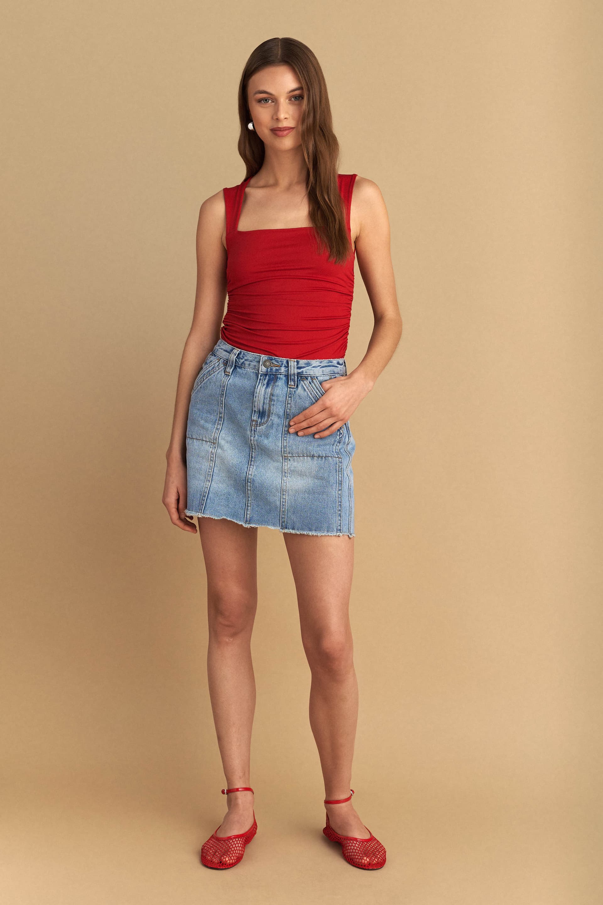 Κορμάκι με τετράγωνη λαιμόκοψη - Κόκκινο