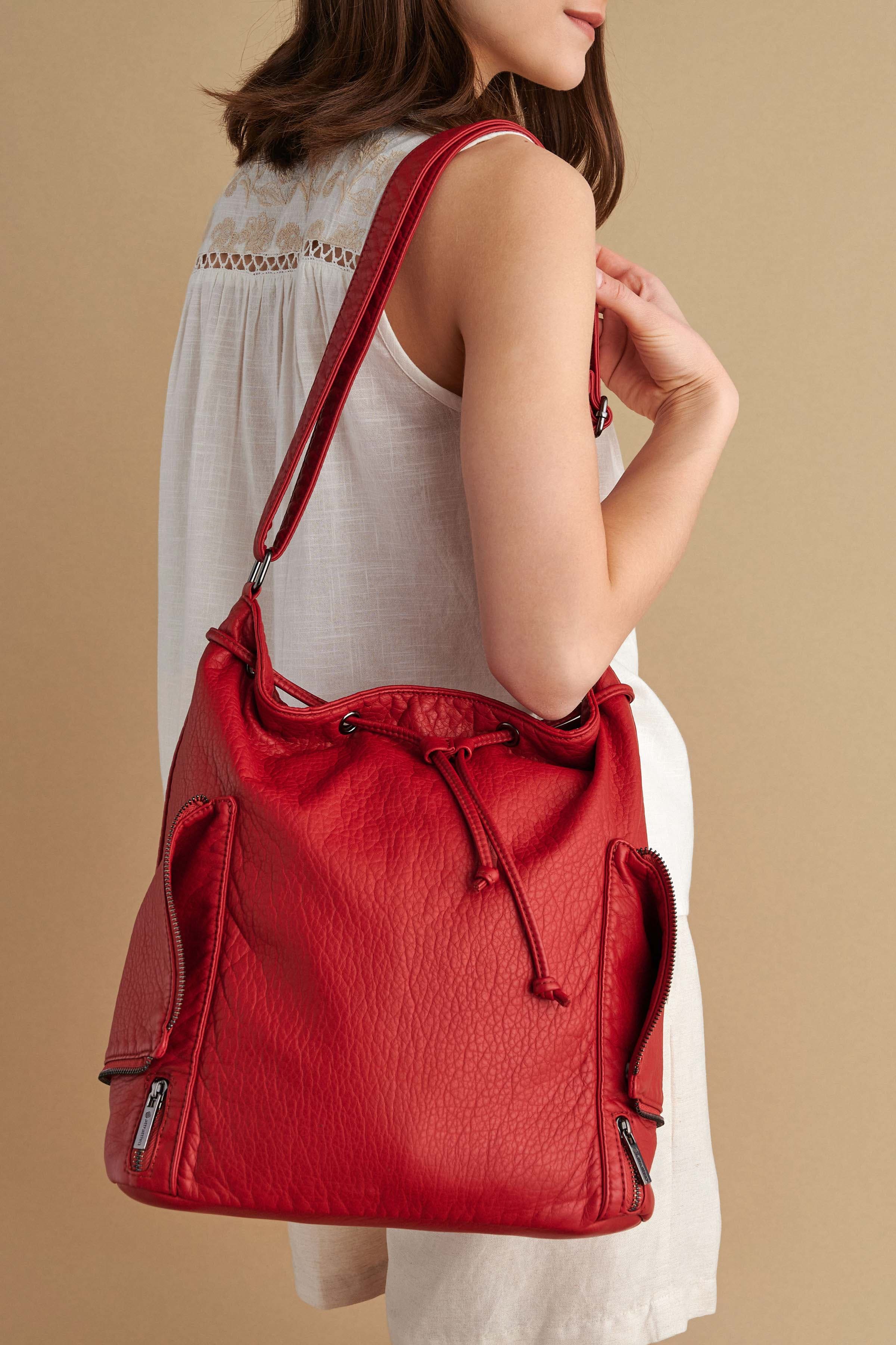 Τσάντα ώμου με τσέπες - Κόκκινο