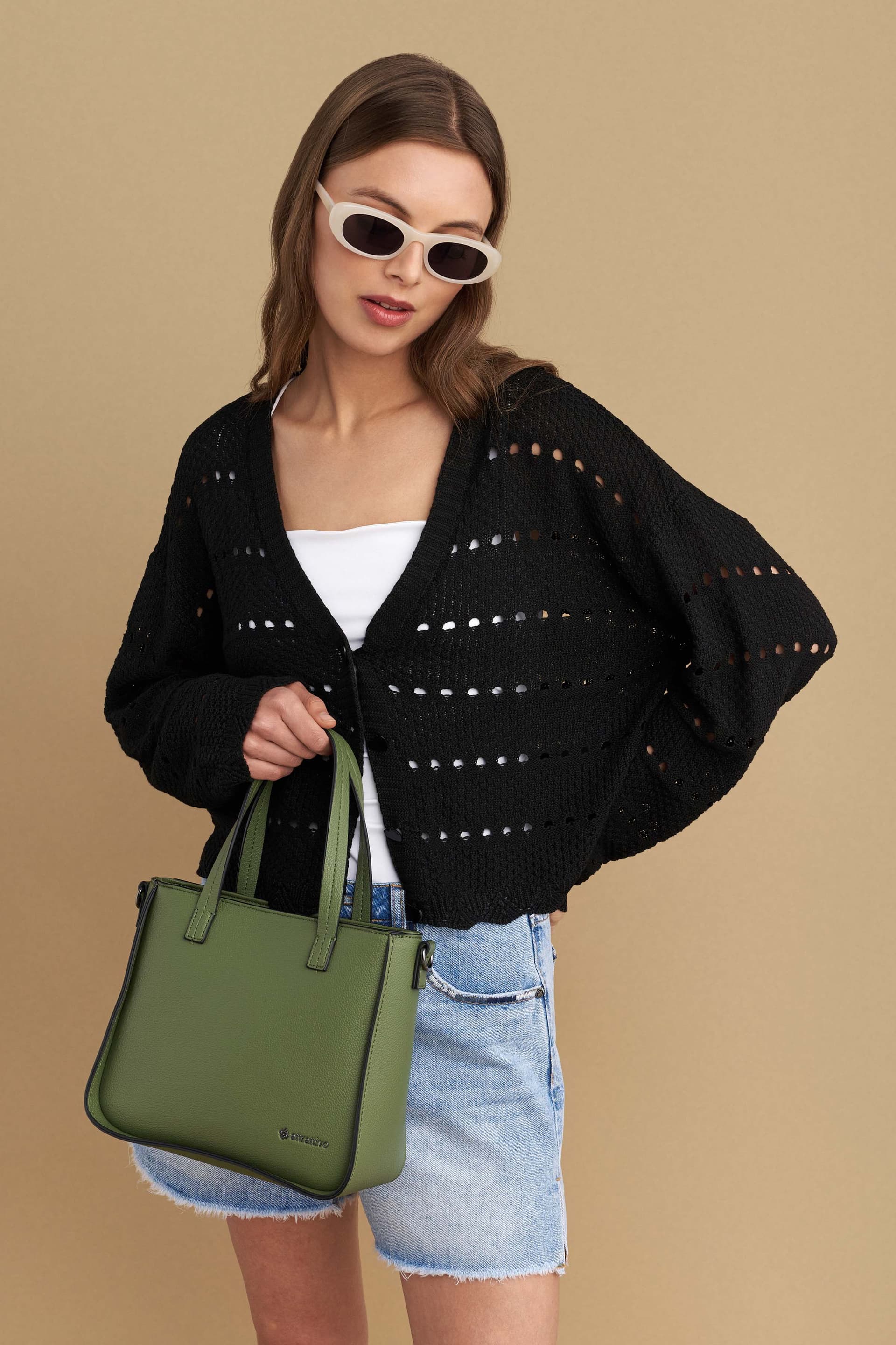 Τσάντα δερματίνη με ιμάντα - Πράσινο