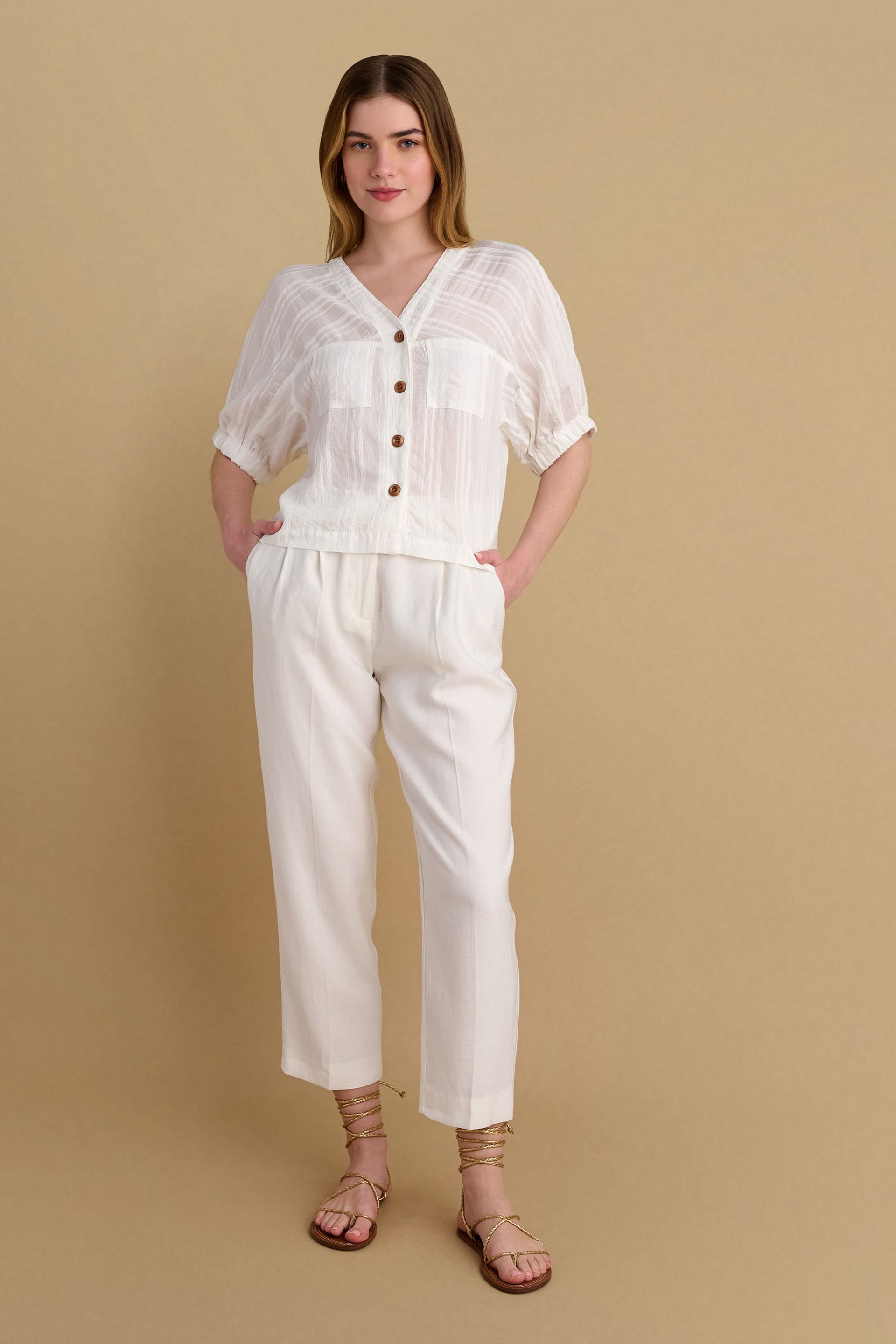 Πουκάμισο 3/4 μανίκι - Λευκό