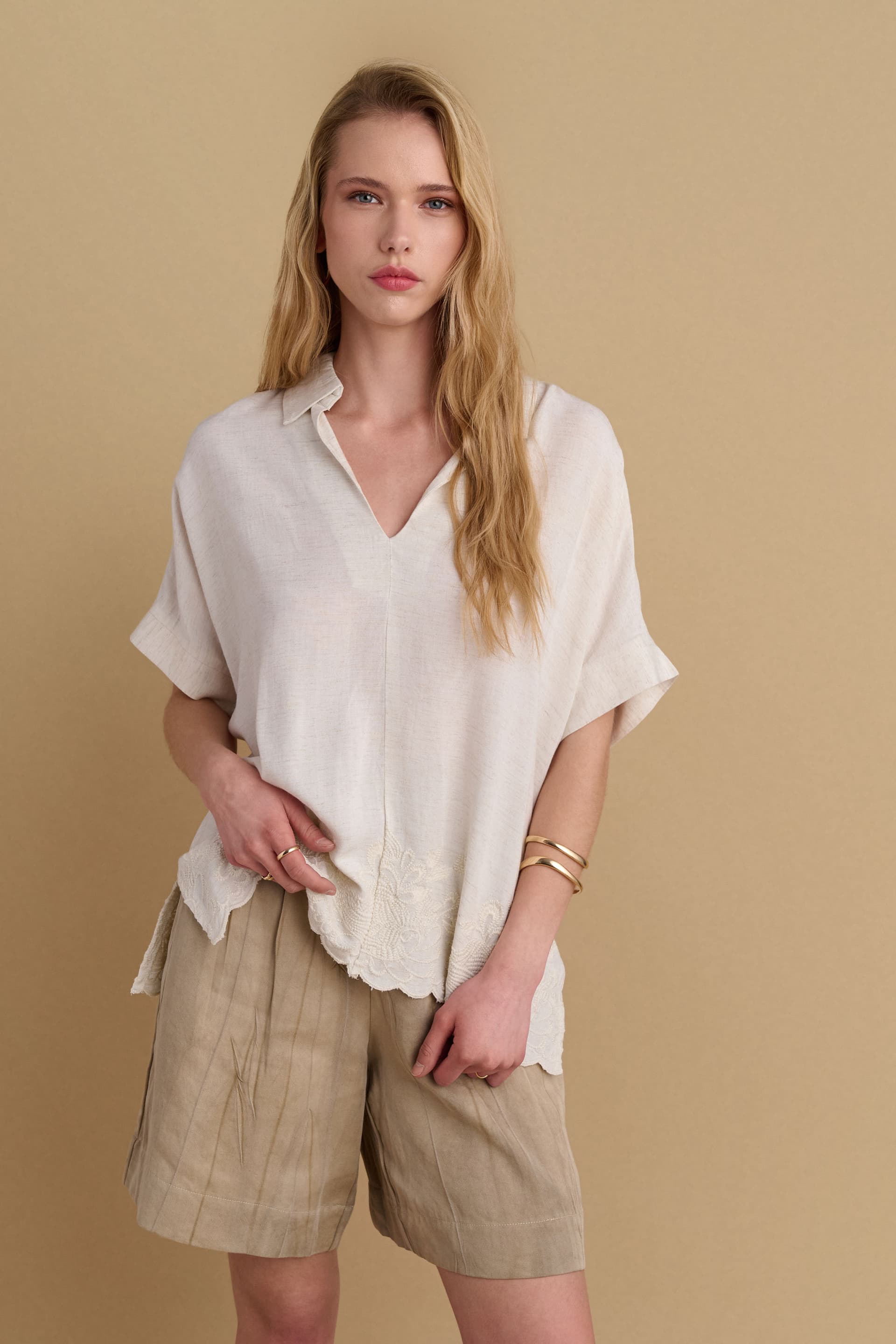 Τουνίκ με λεπτομέρεια κεντήματος - NATURAL