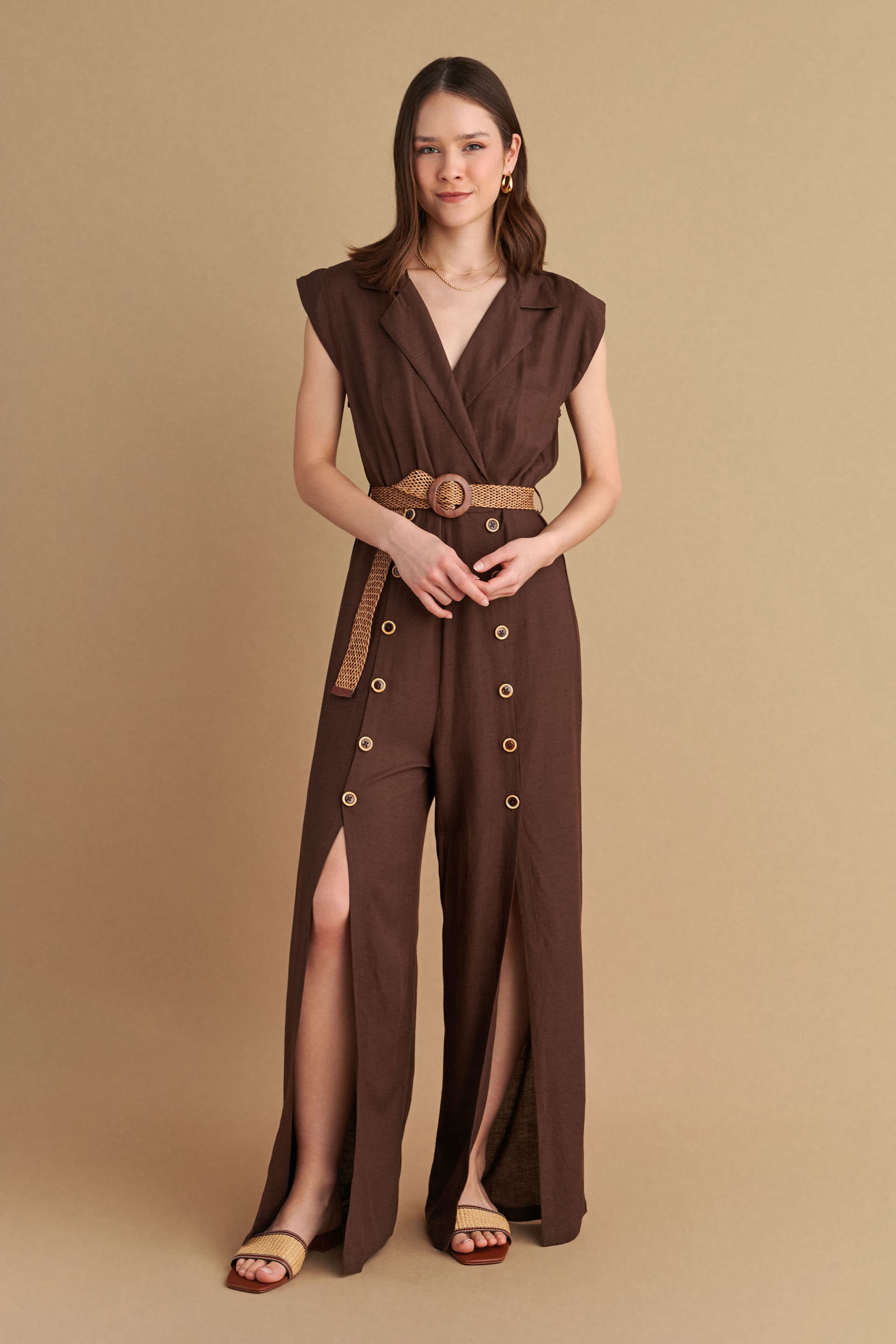 Ολόσωμη φόρμα με άνοιγμα μπροστά - CHOCOLATE