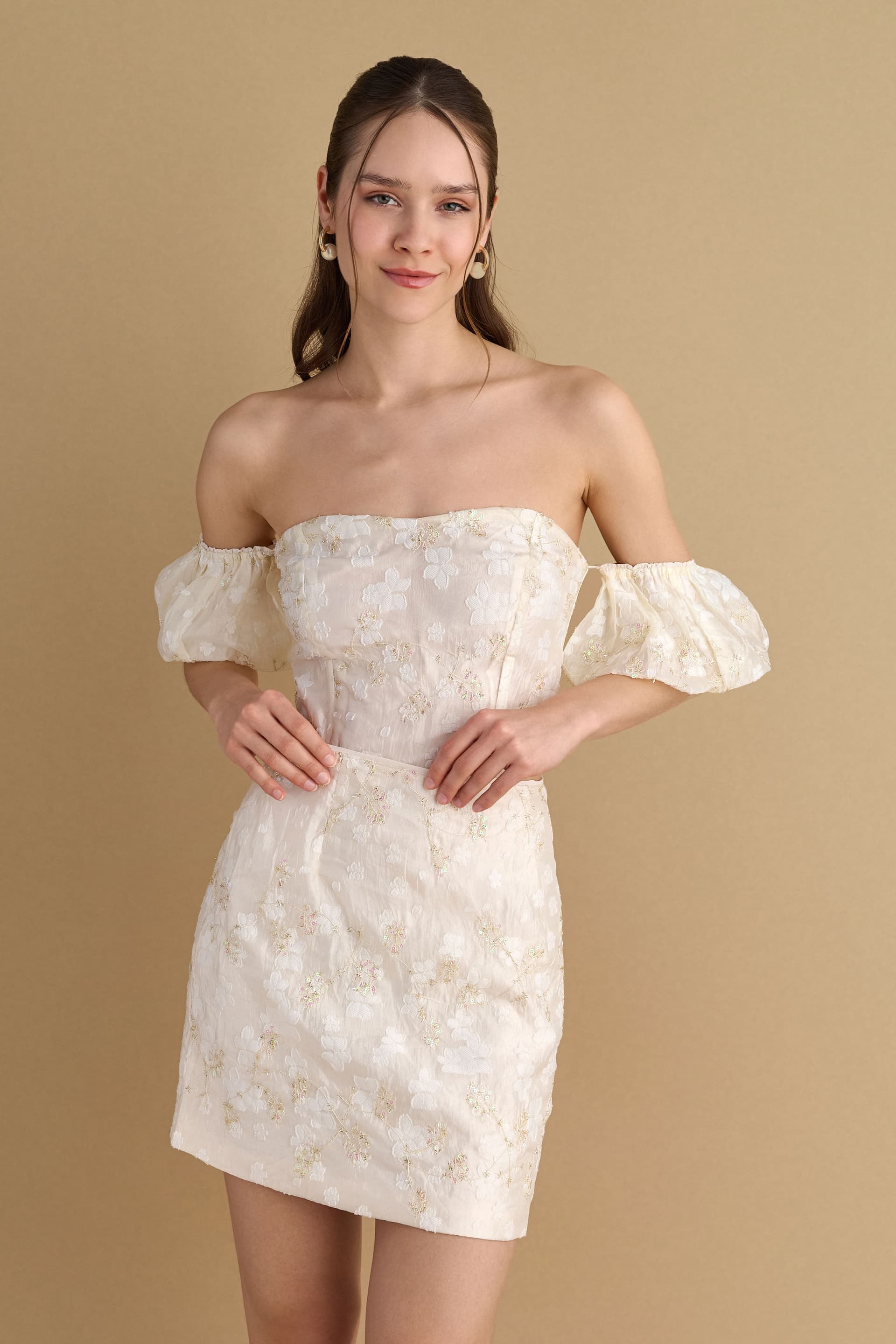 Φούστα μίνι στενή - Εκρού