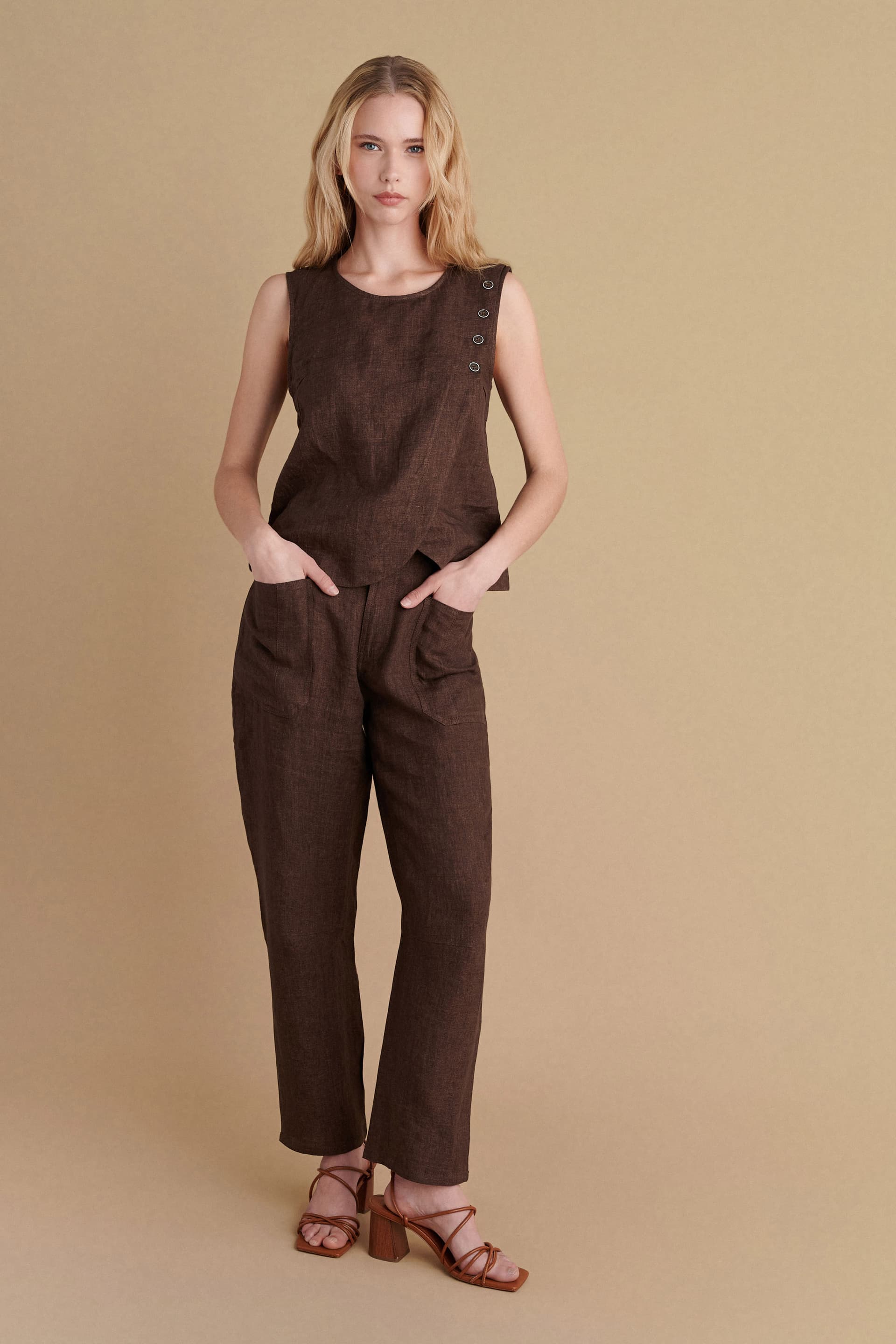 Παντελόνι λινό - CHOCOLATE