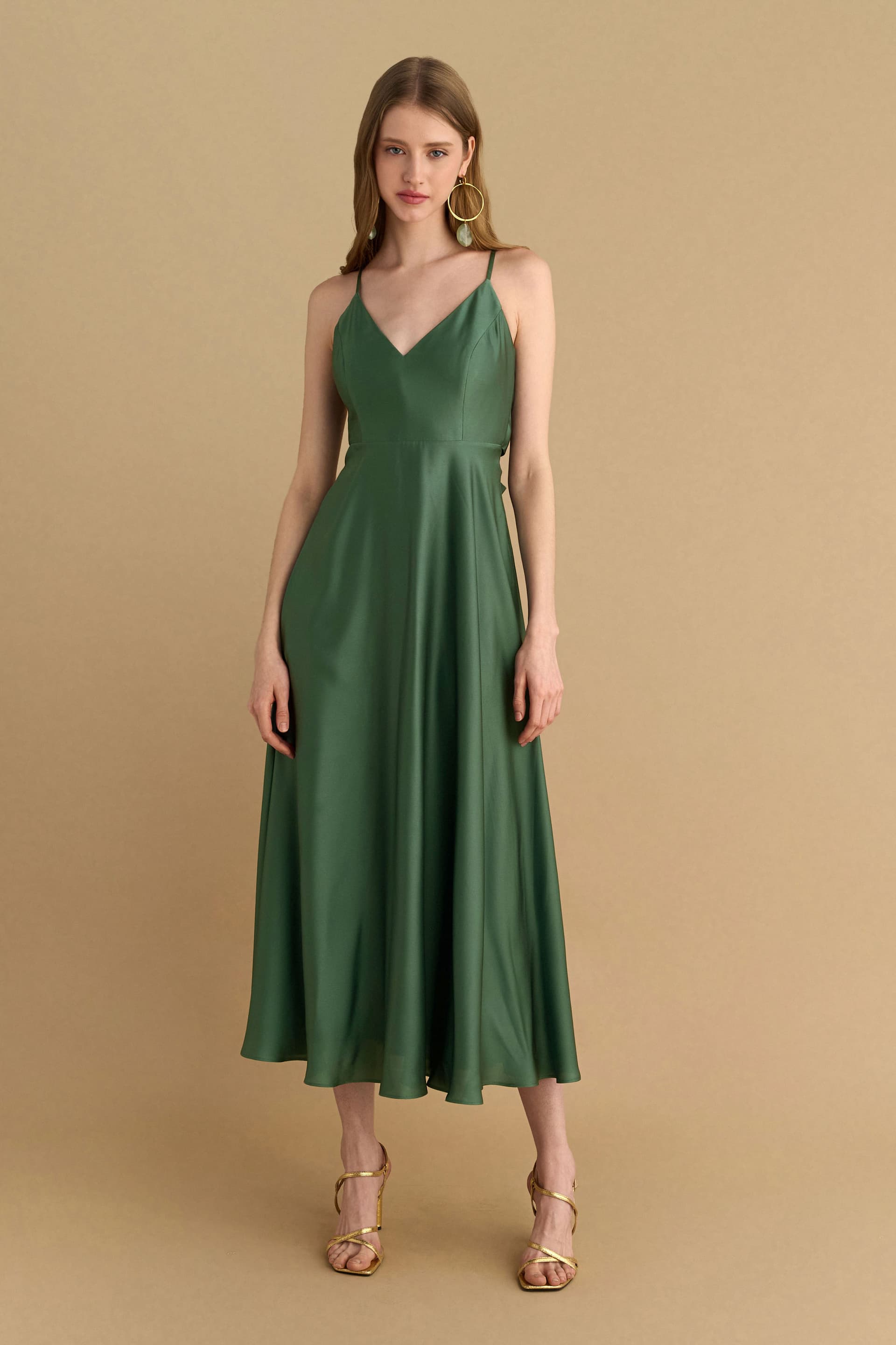 Φόρεμα μίντι σατέν - Πράσινο