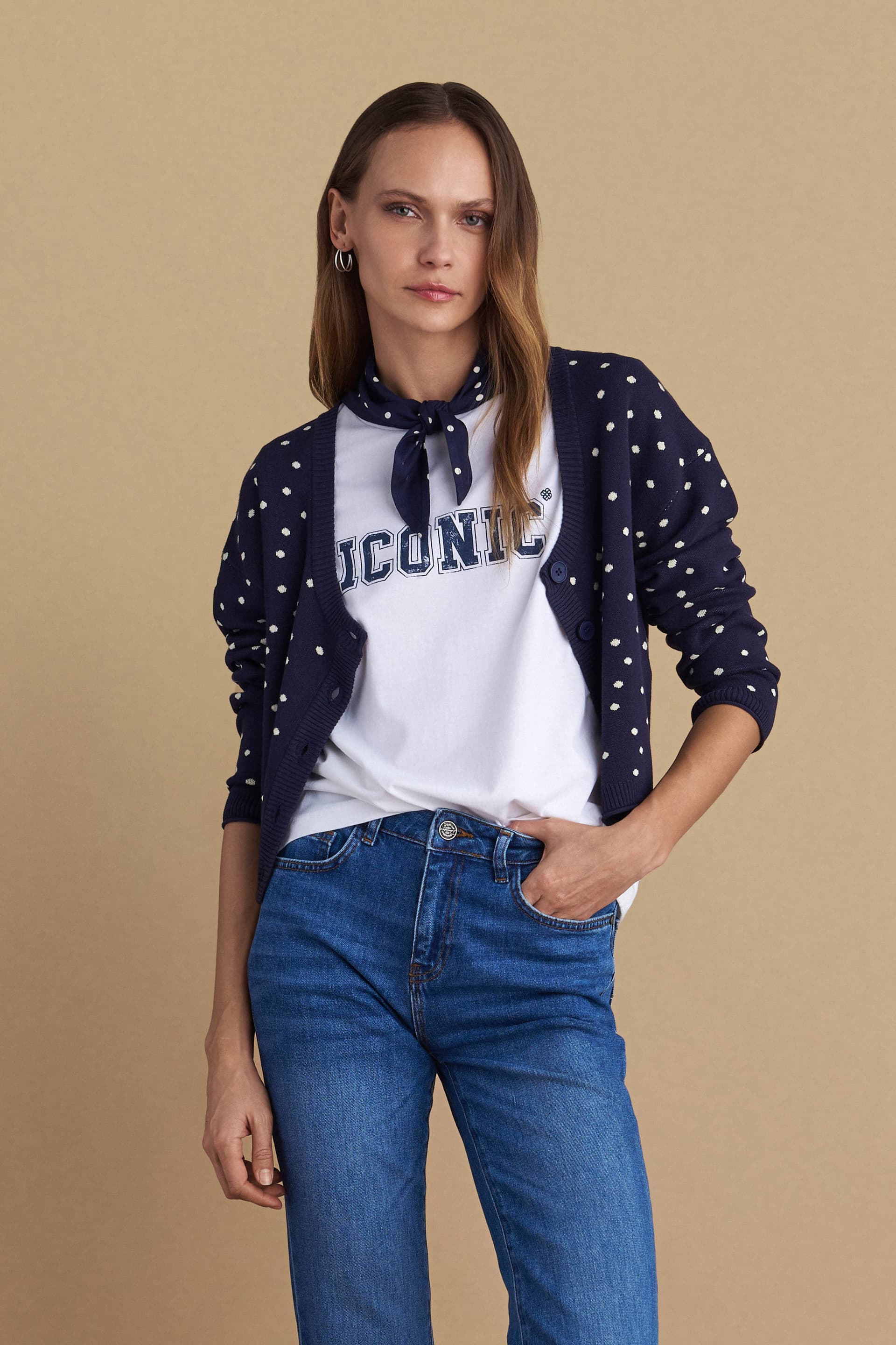 T-shirt με πουά φουλάρι - Λευκό