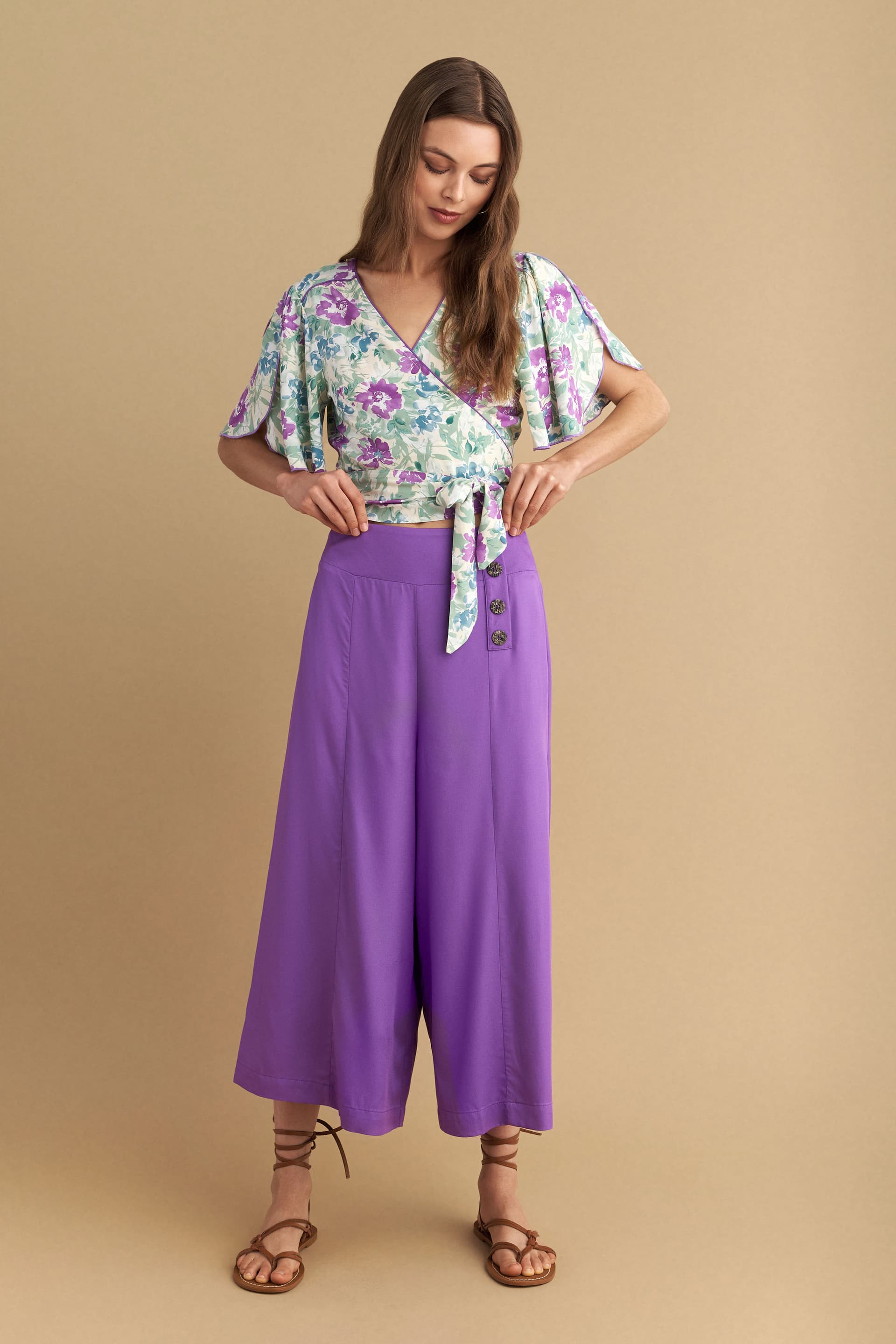 Ζιπ κιλότ με διακοσμητικά κουμπιά - MAUVE