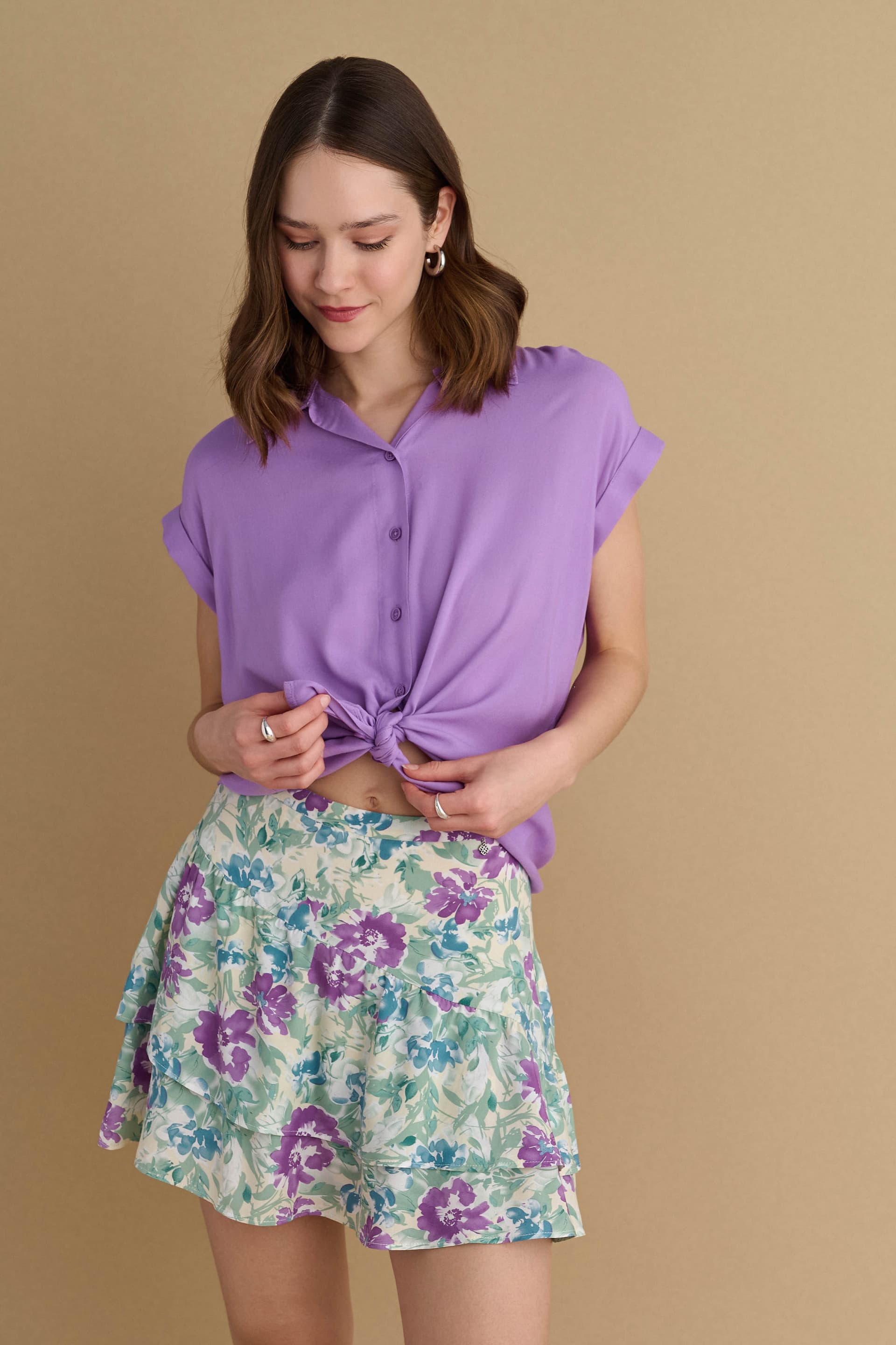 Πουκάμισο μονόχρωμο με κουμπιά - LILAC