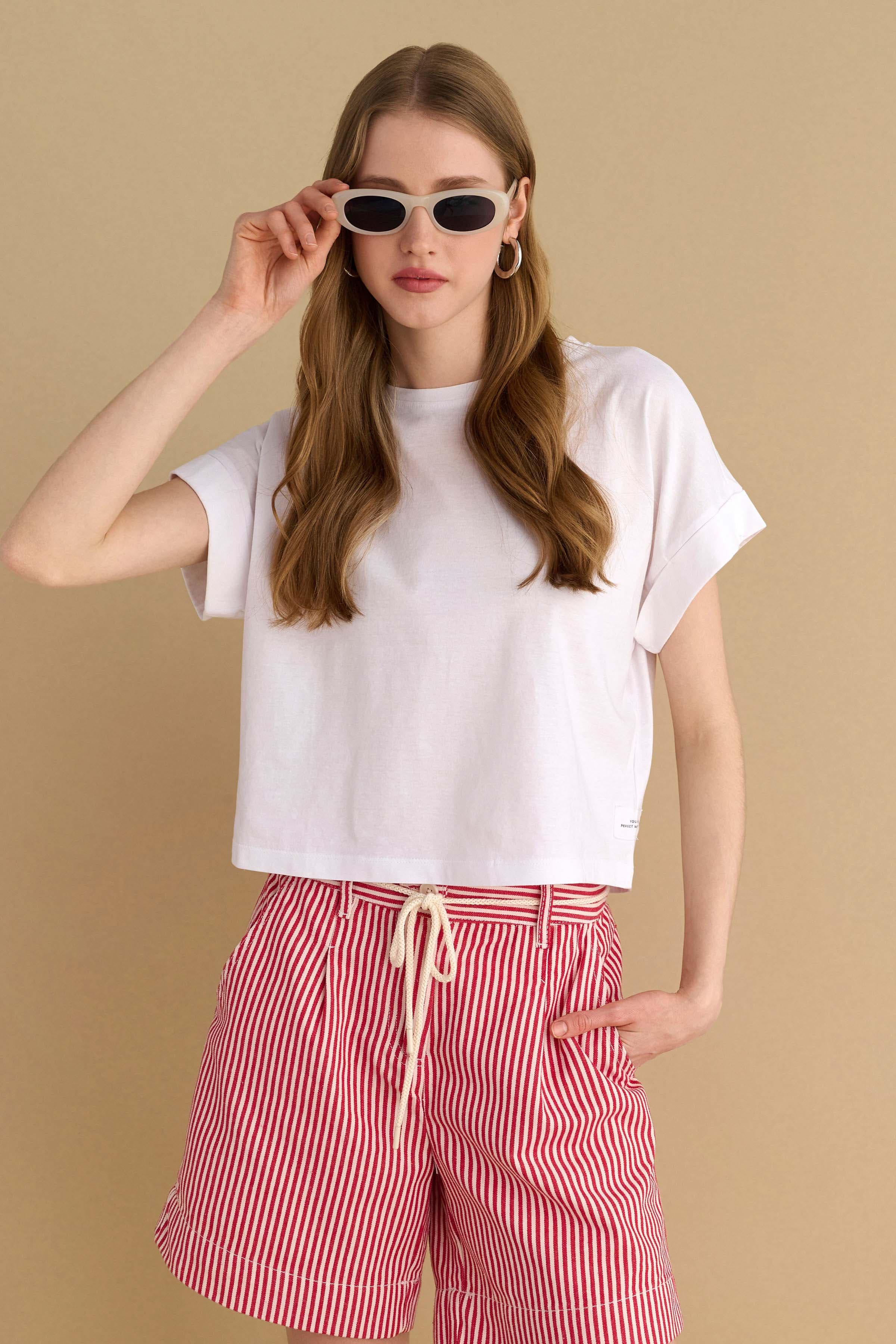 T-shirt μονόχρωμο - Λευκό