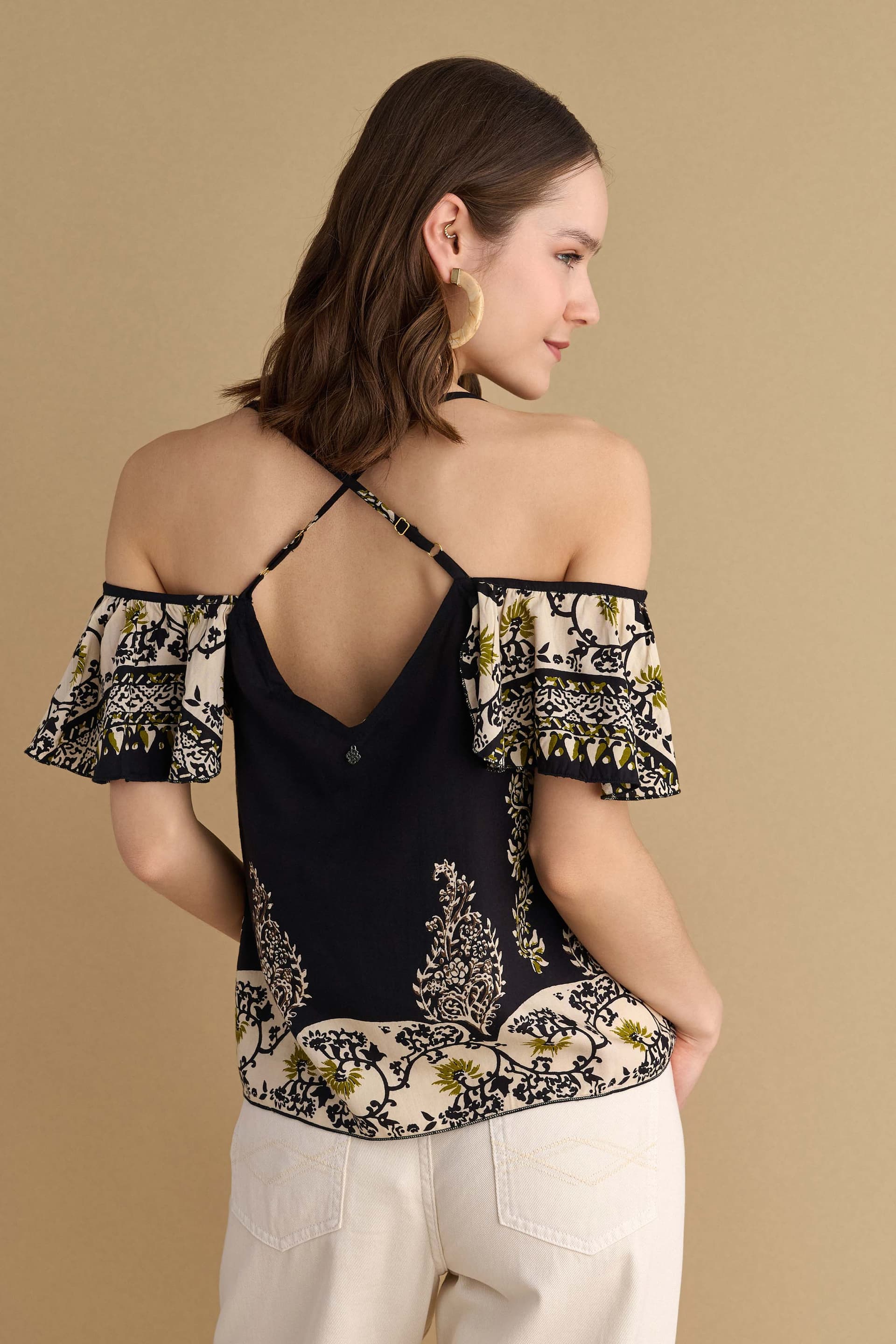 Τοπ εμπριμέ με βολάν - Πολύχρωμο