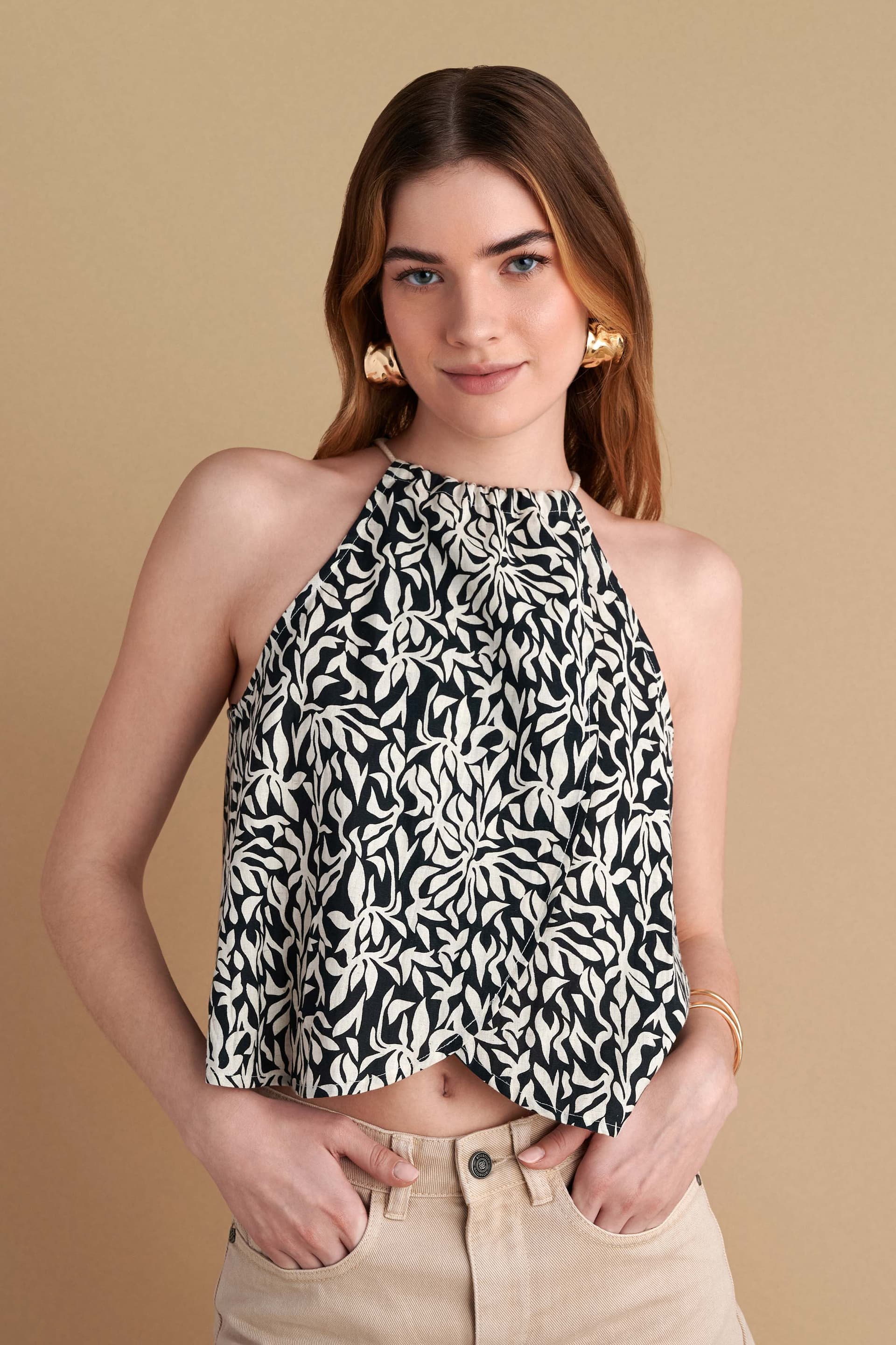 Τοπ εμπριμέ με δέσιμο στο λαιμό - Πολύχρωμο