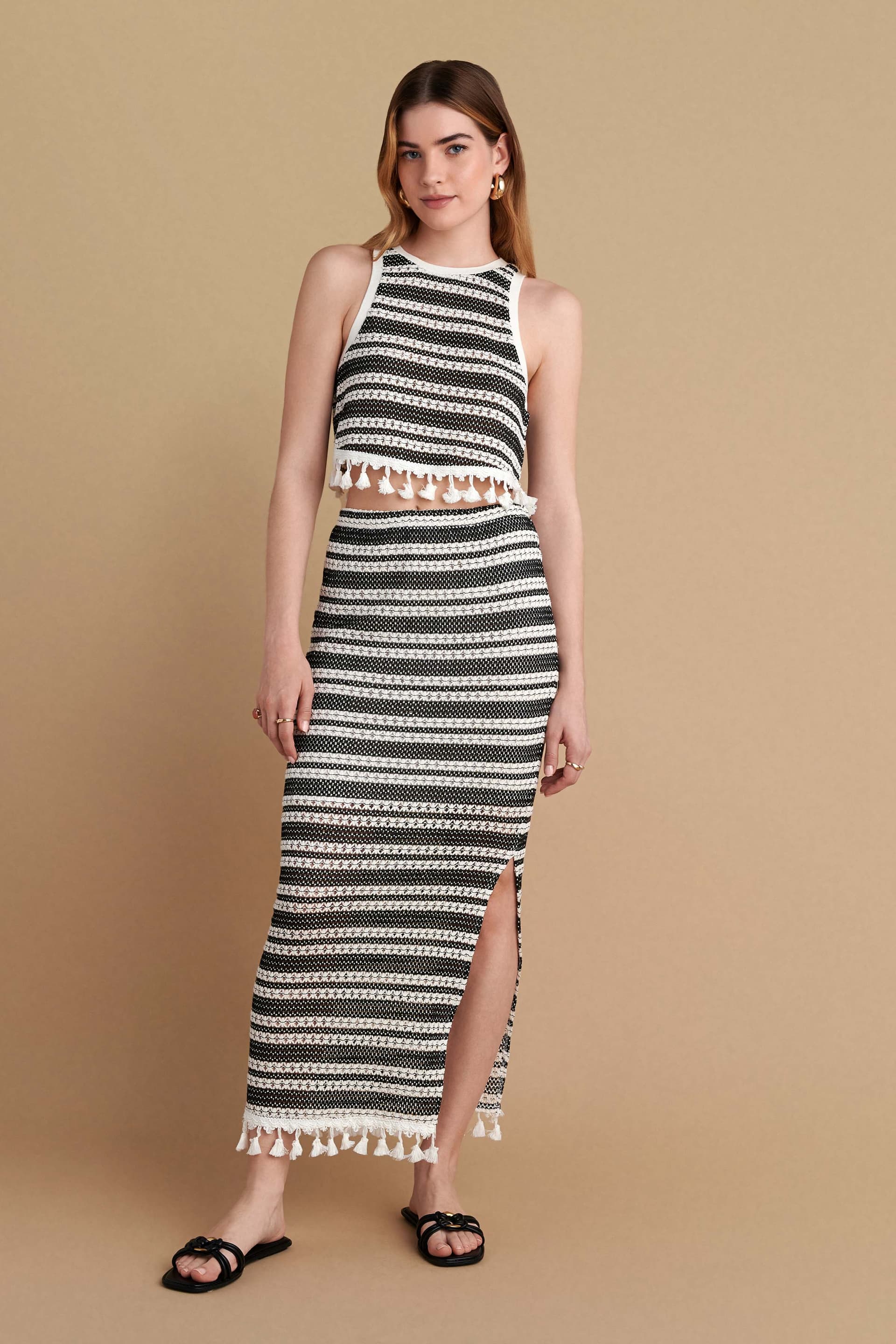 Φούστα με διάτρητη πλέξη και κρόσια - Πολύχρωμο