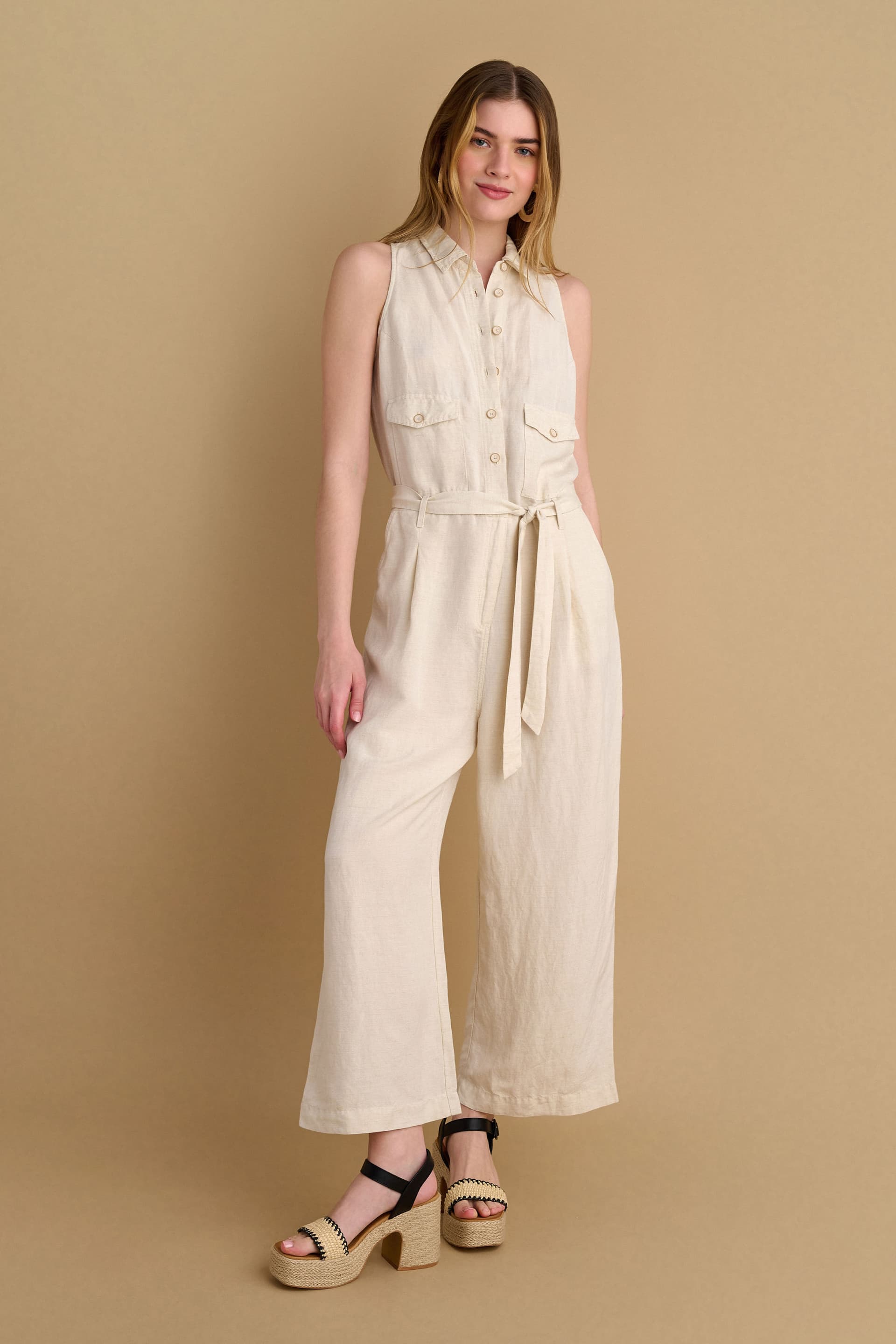 Ολόσωμη φόρμα αμάνικη λινή - NATURAL