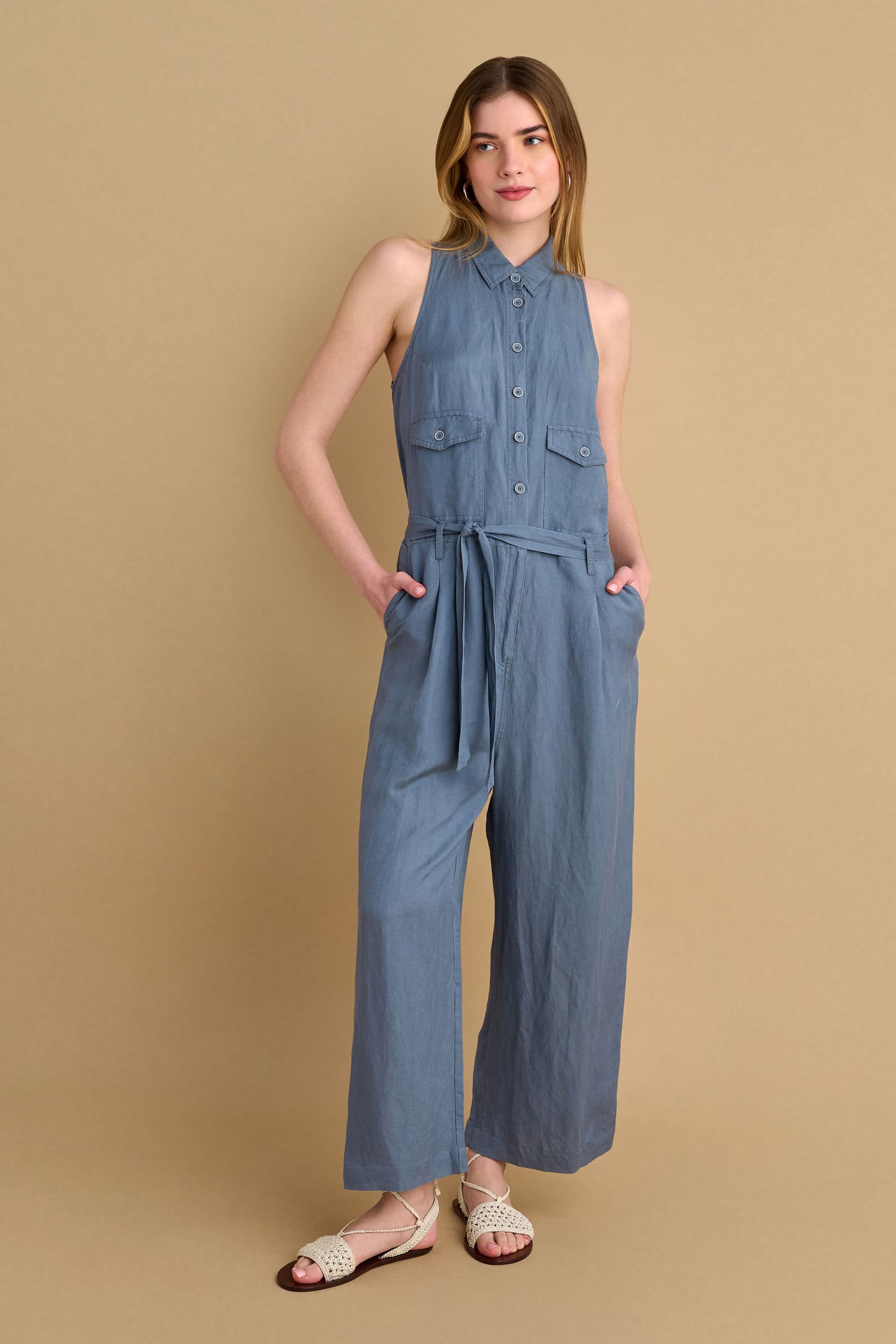 Ολόσωμη φόρμα αμάνικη λινή - GREYBLUE