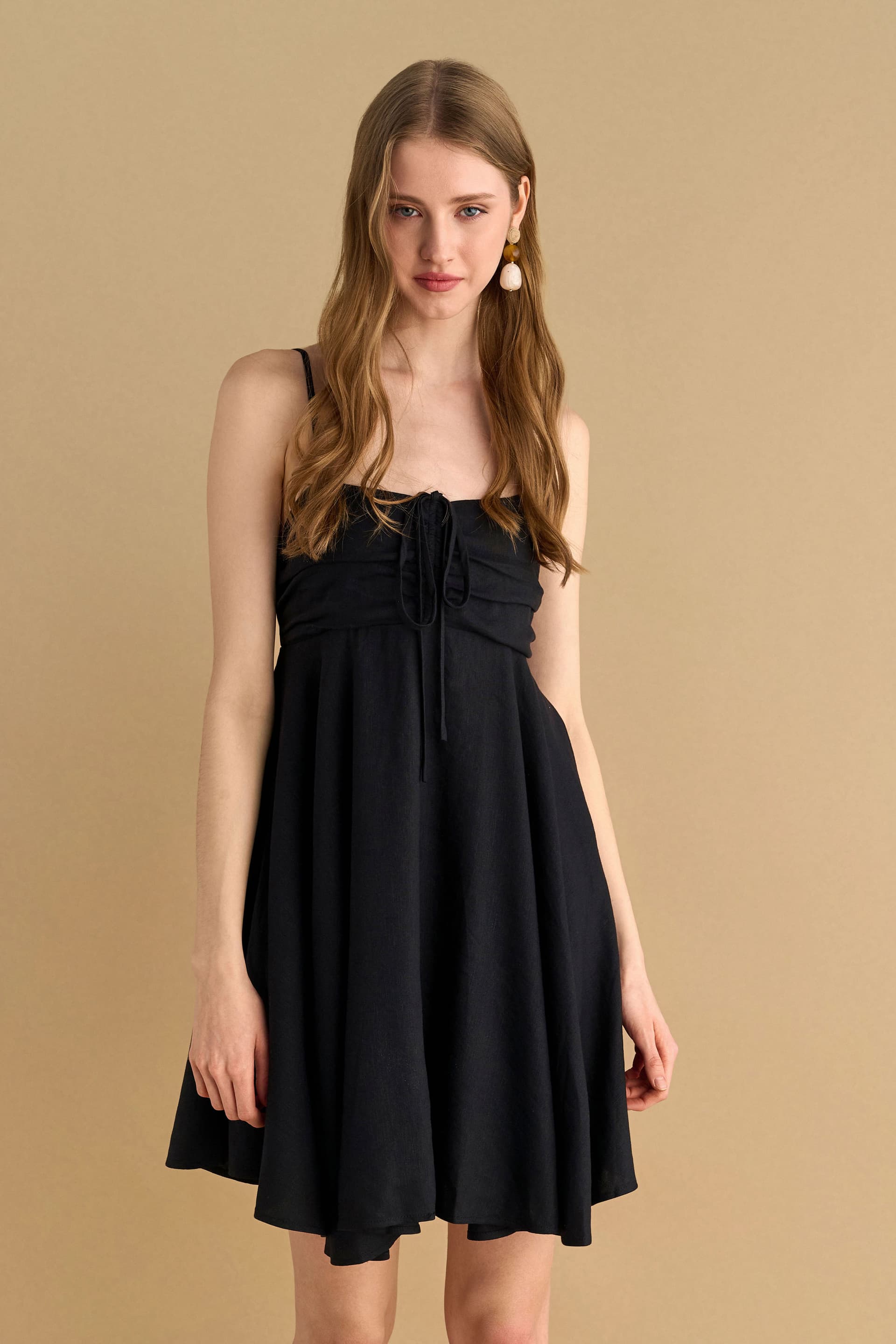 Φόρεμα κοντό λινό - Μαύρο