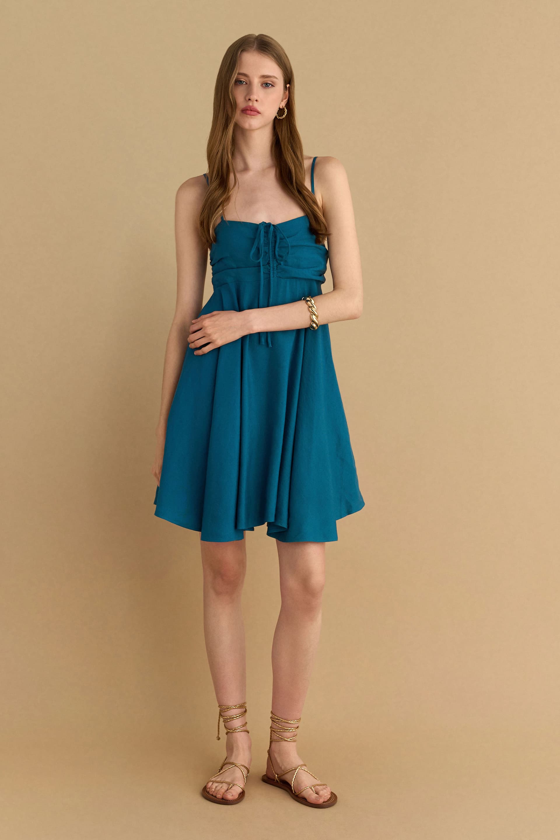 Φόρεμα κοντό λινό - PETROL