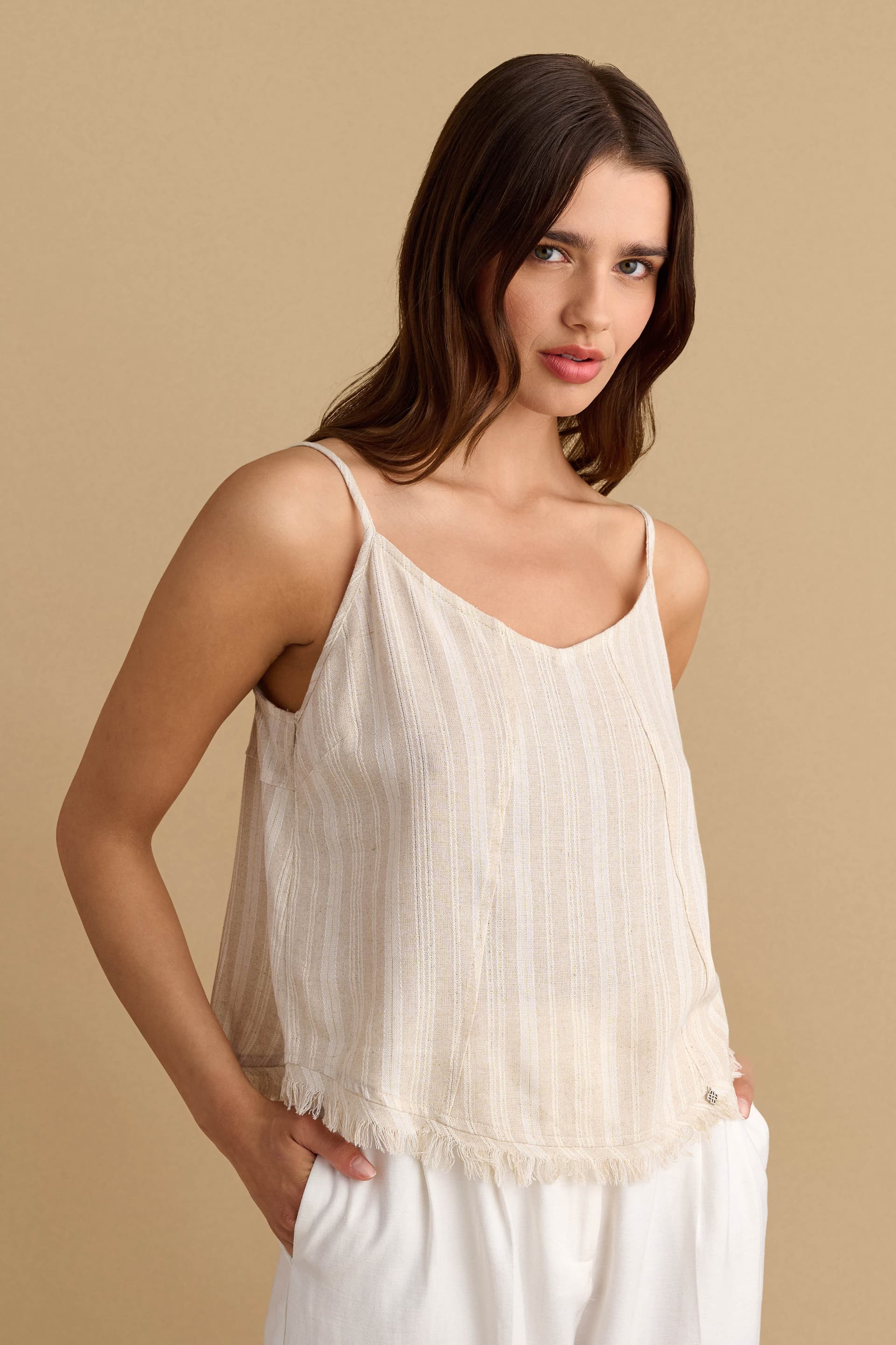 Τοπ λινό lurex - Εκρού