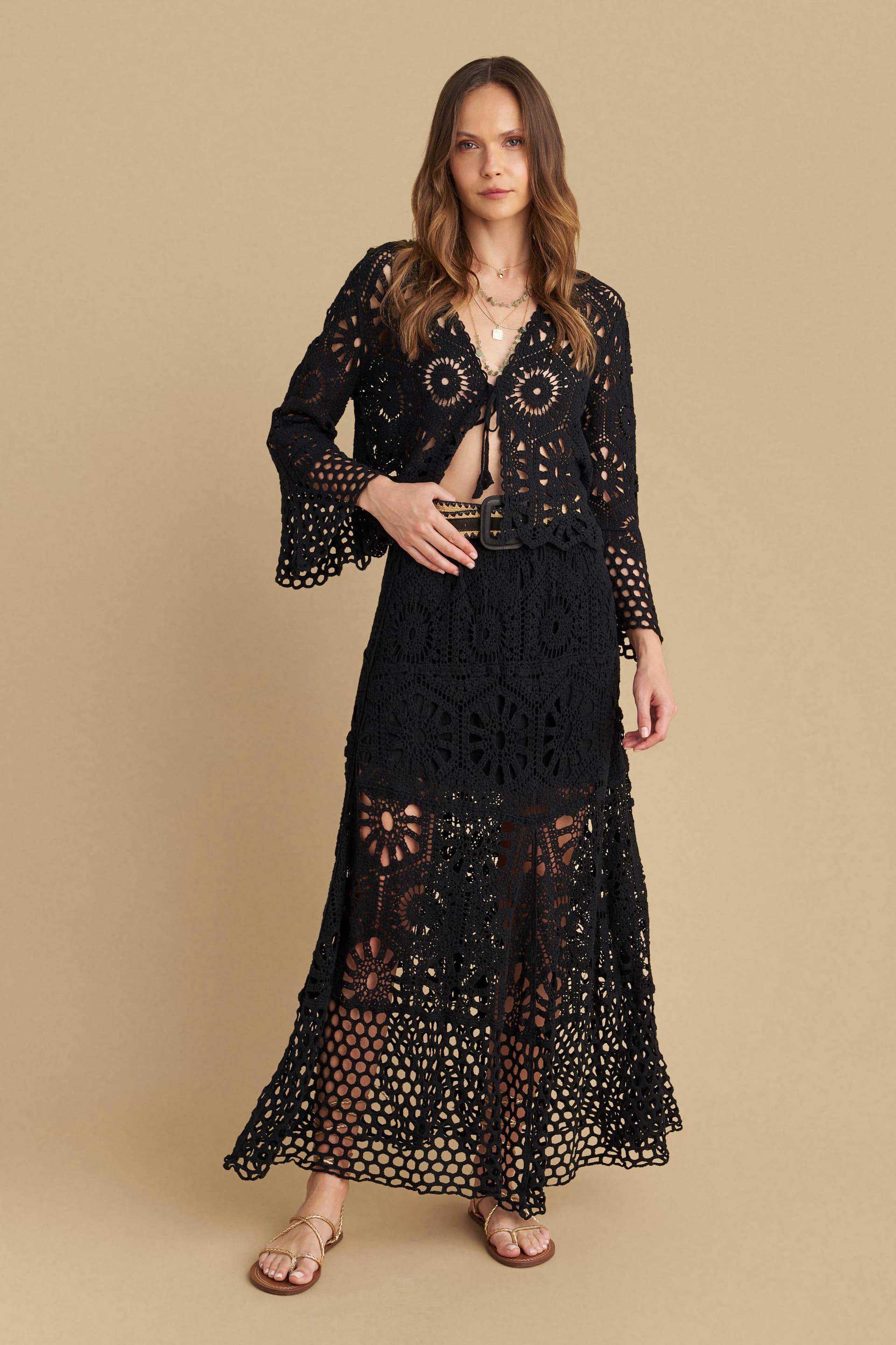 Φούστα μακριά διάτρητη κεντητή - Μαύρο