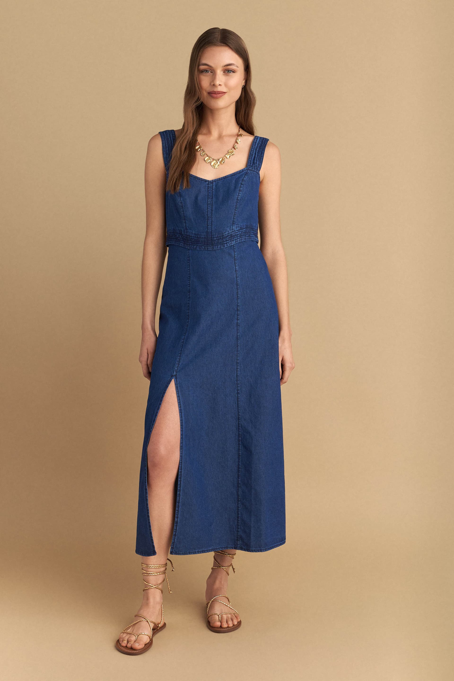 Φόρεμα με τιράντες εφέ denim - Μπλε