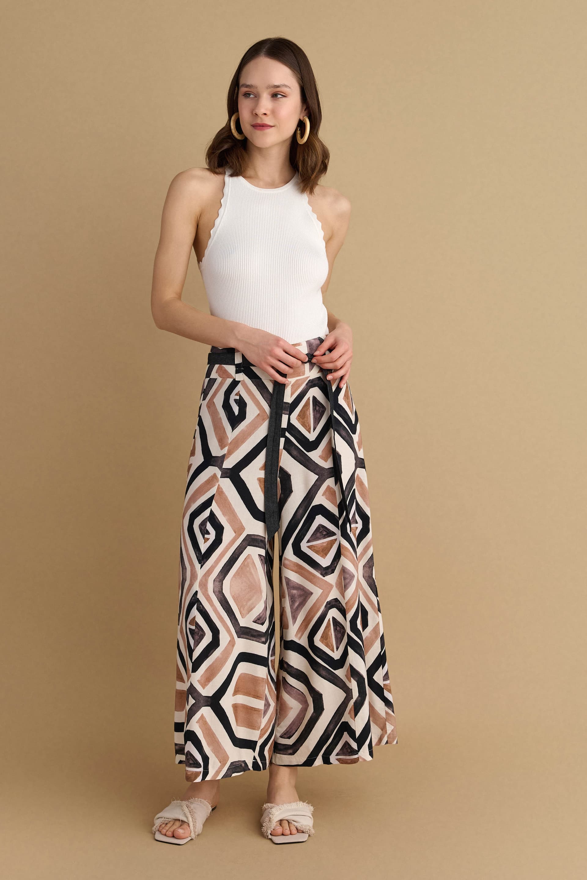 Ζιπ κιλότ εμπριμέ με ζώνη - Πολύχρωμο