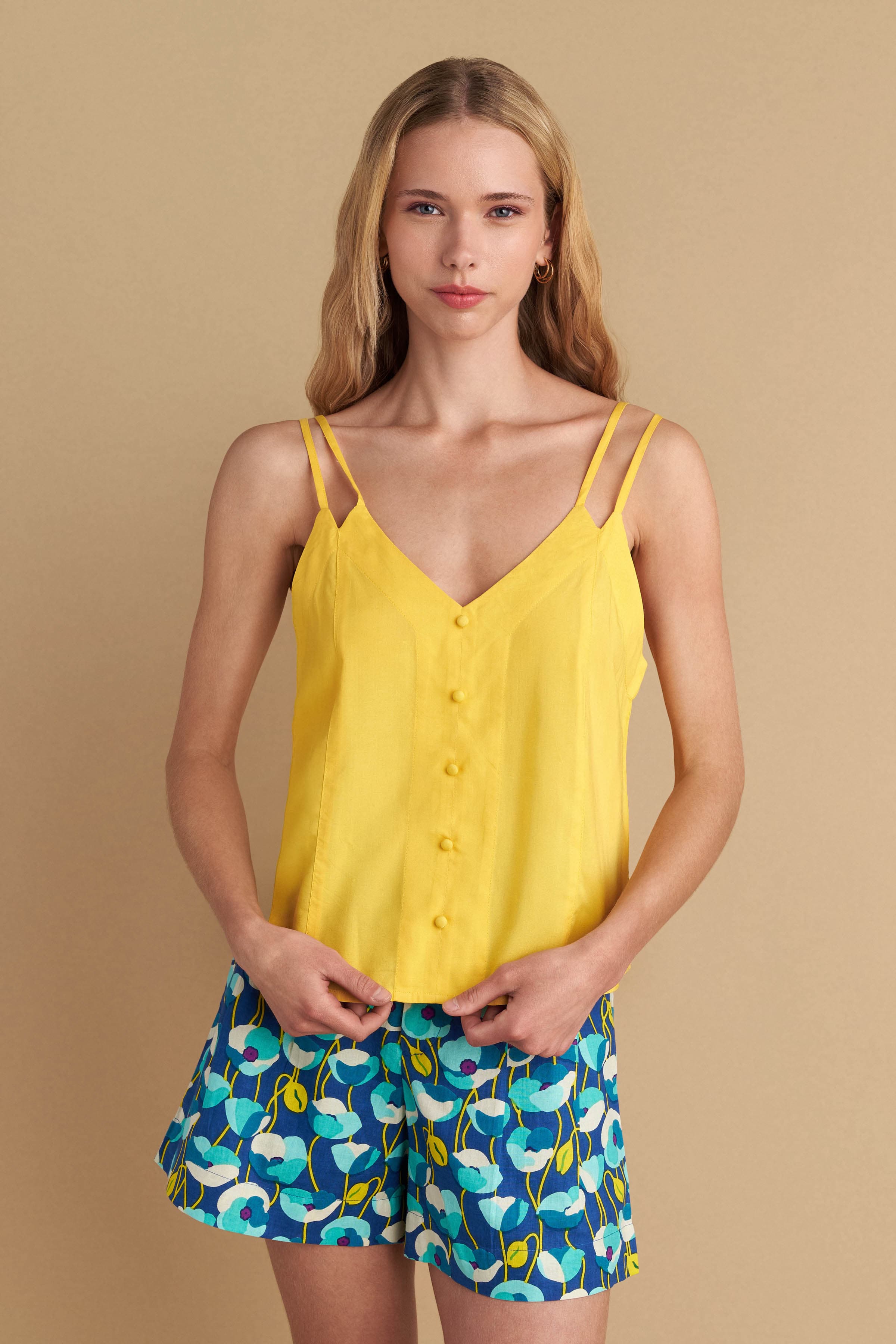 Τοπ με διακοσμητικά κουμπιά - YELLOW