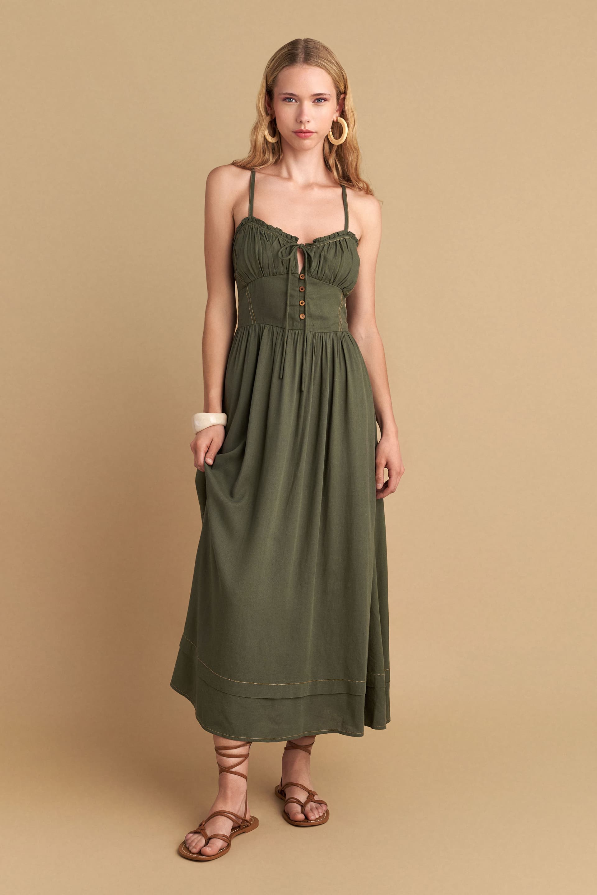 Φόρεμα μίντι μονόχρωμο - Χακί