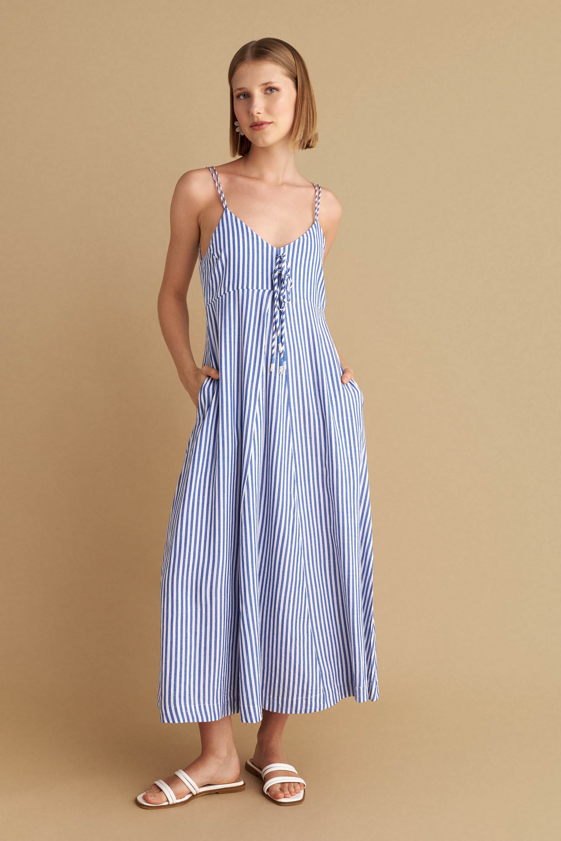 Φόρεμα μακρύ ριγέ - Μπλε