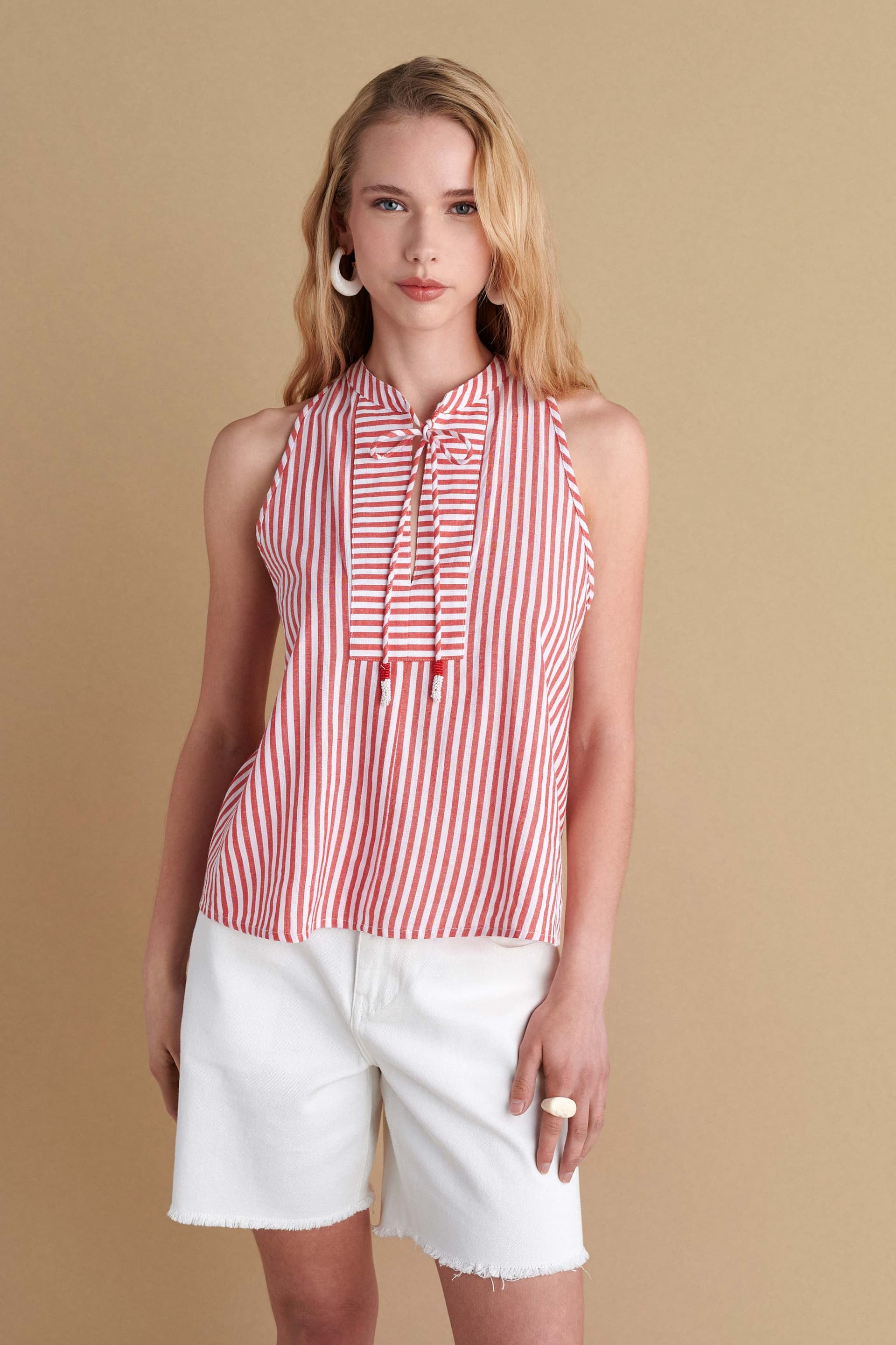 Τοπ ριγέ με δέσιμο - Κόκκινο