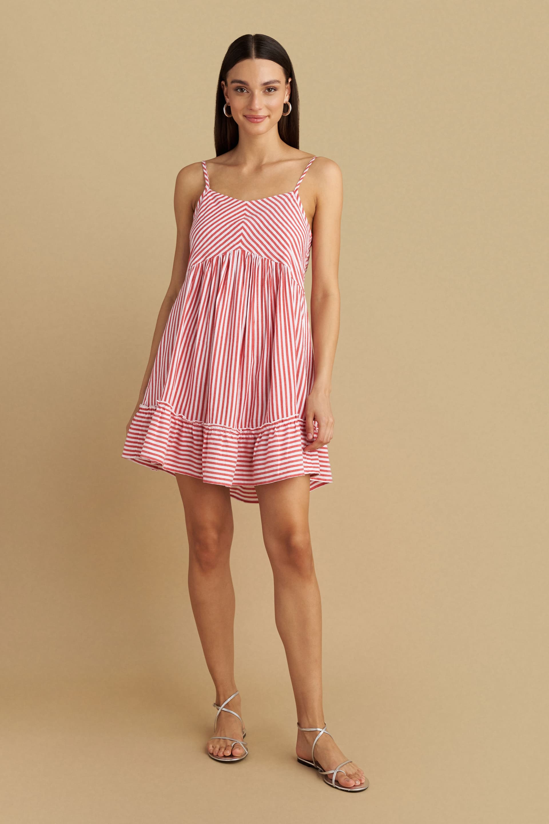 Φόρεμα κοντό ριγέ - Κόκκινο