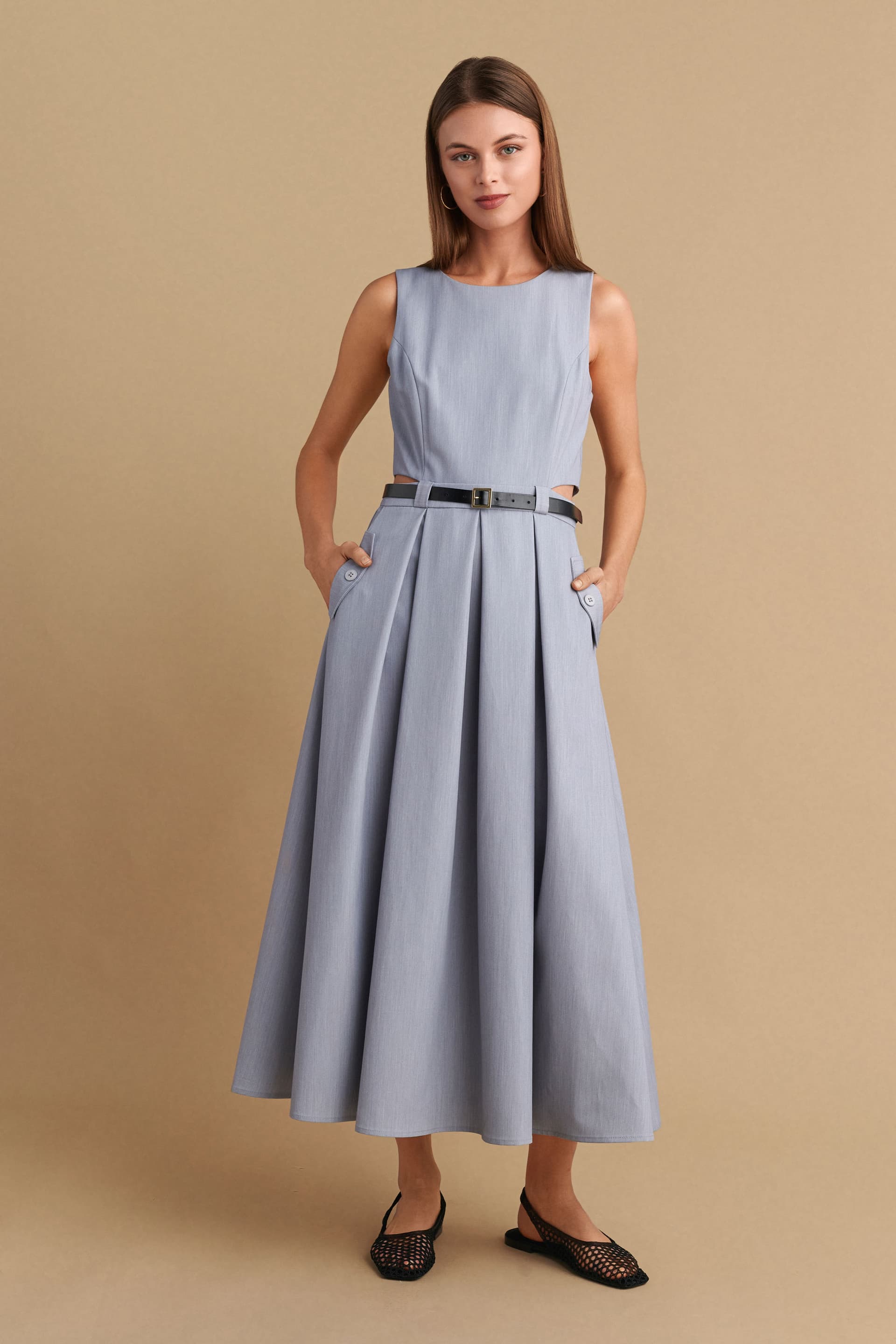 Φόρεμα αμάνικο με cut-out - Γκρι