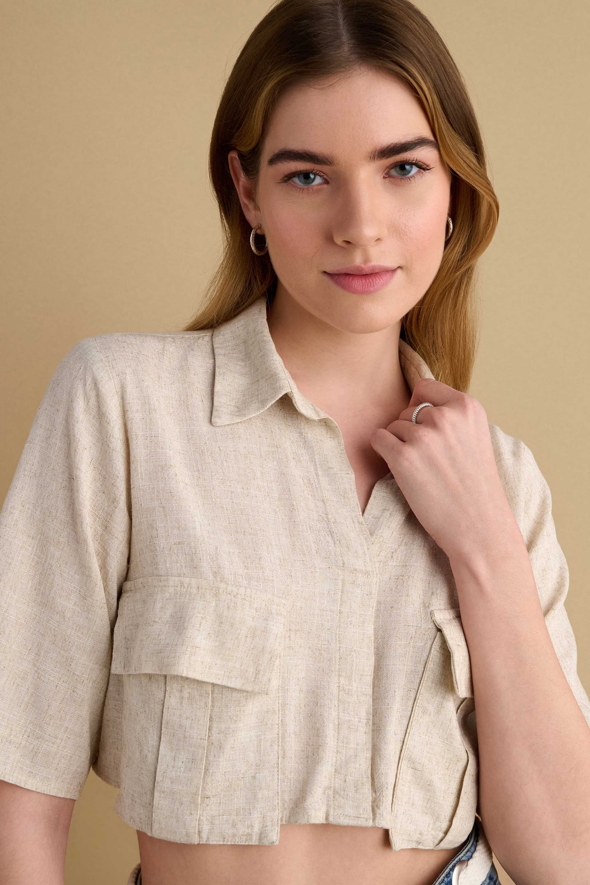 Τοπ με διακοσμητικές τσέπες - NATURAL