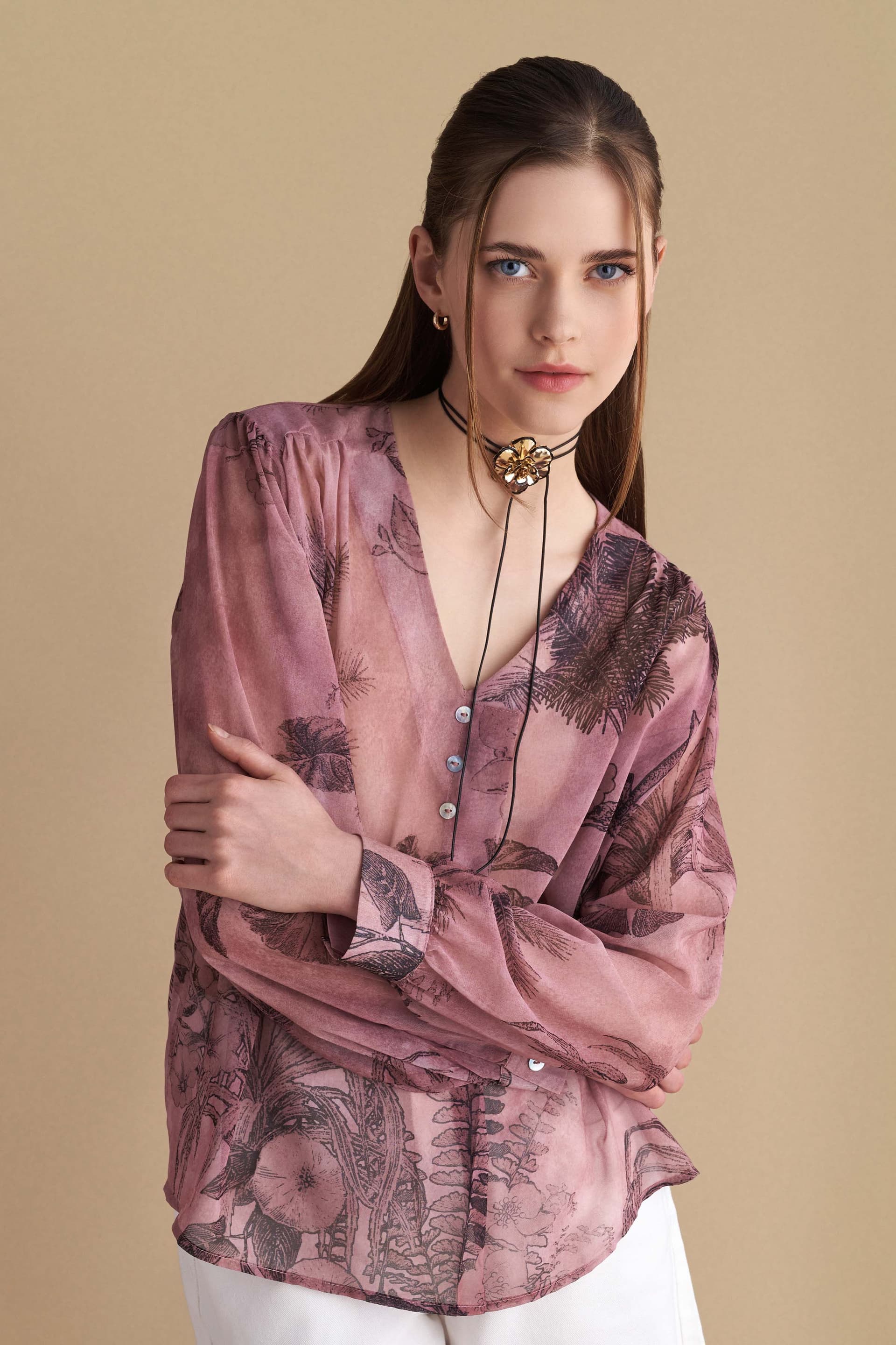 Τουνίκ ημιδιαφανής εμπριμέ - Ροζ