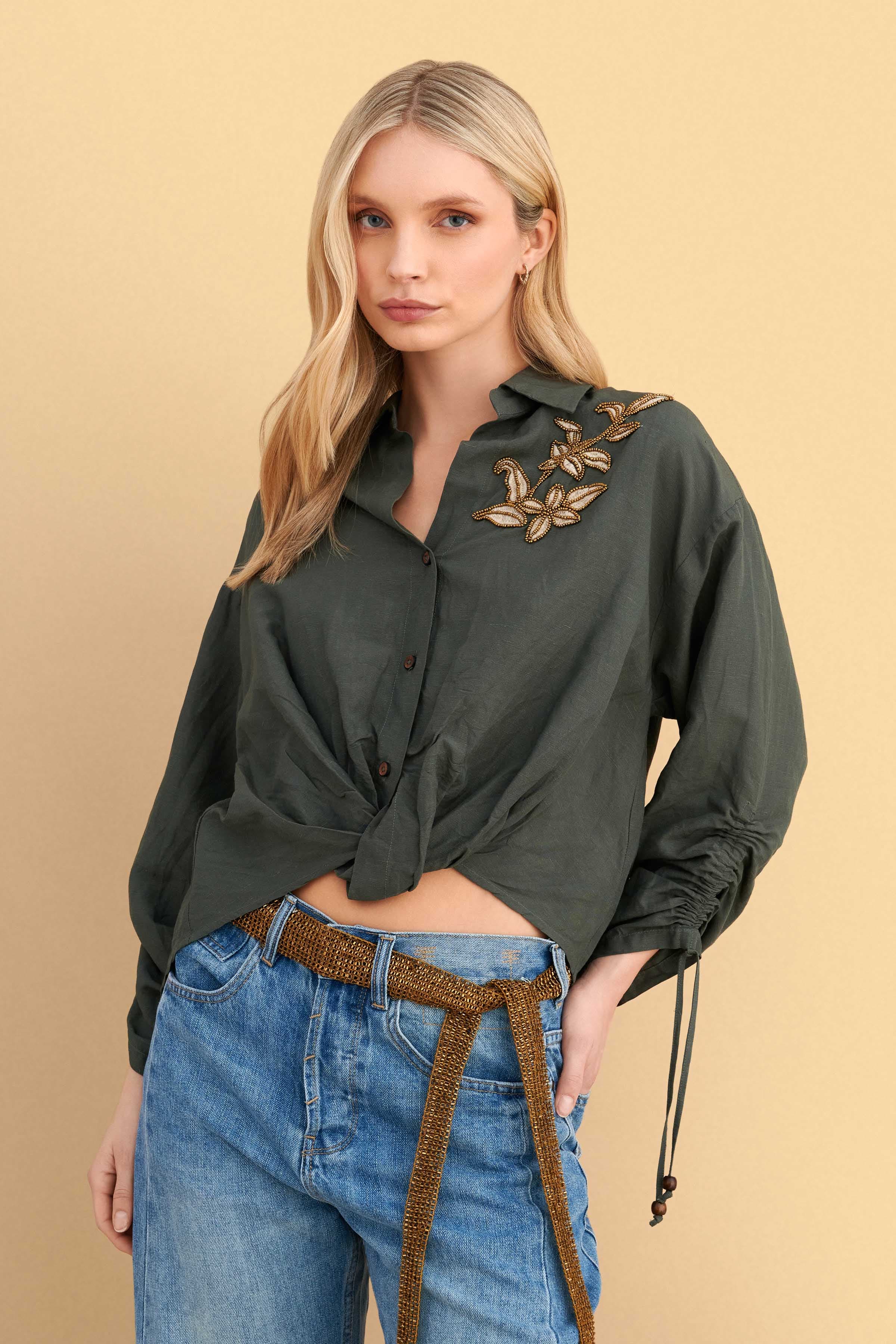 Τουνίκ με χάντρες - Χακί