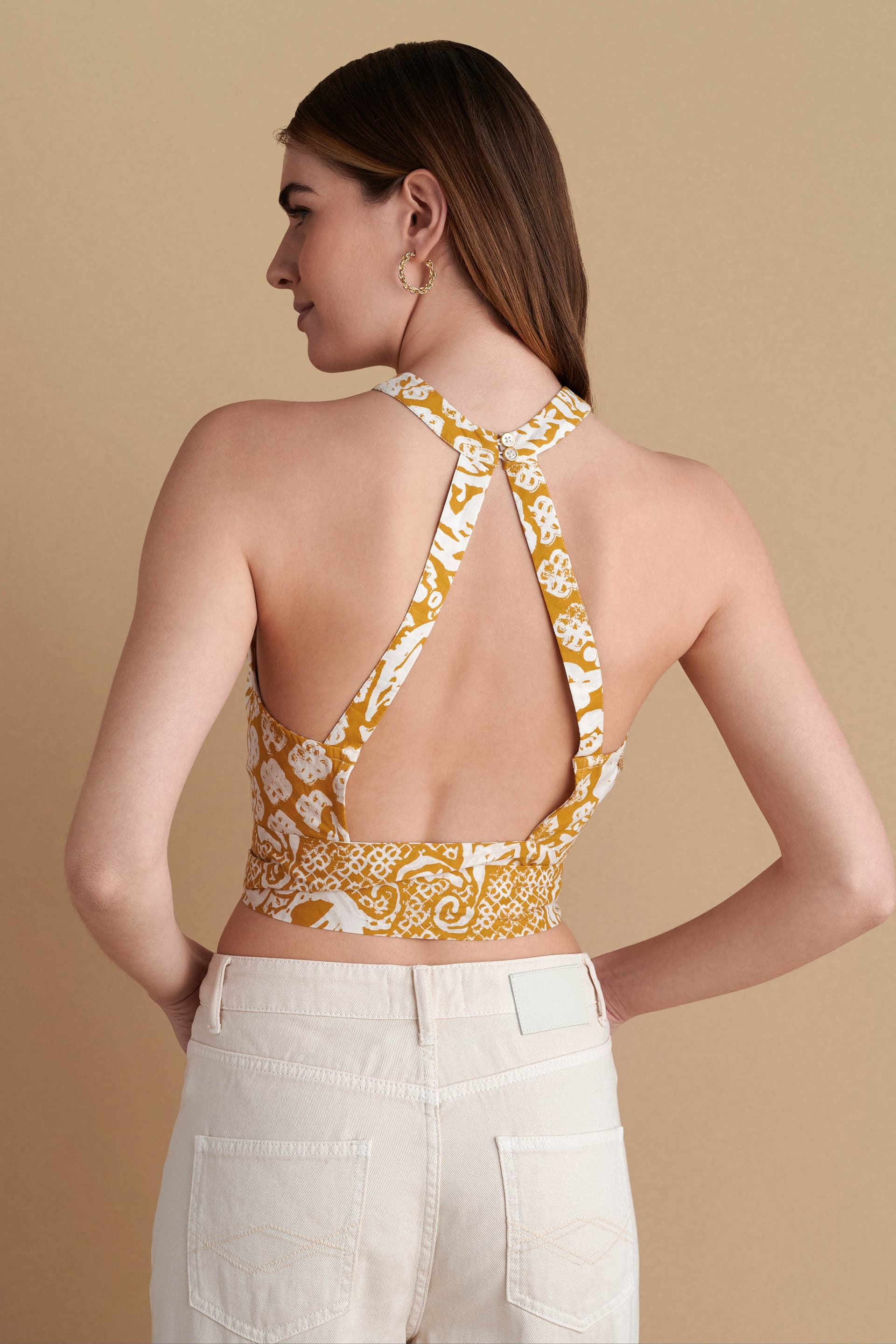 Τοπ αμάνικο εμπριμέ με δέσιμο πίσω - PINEAPPLE