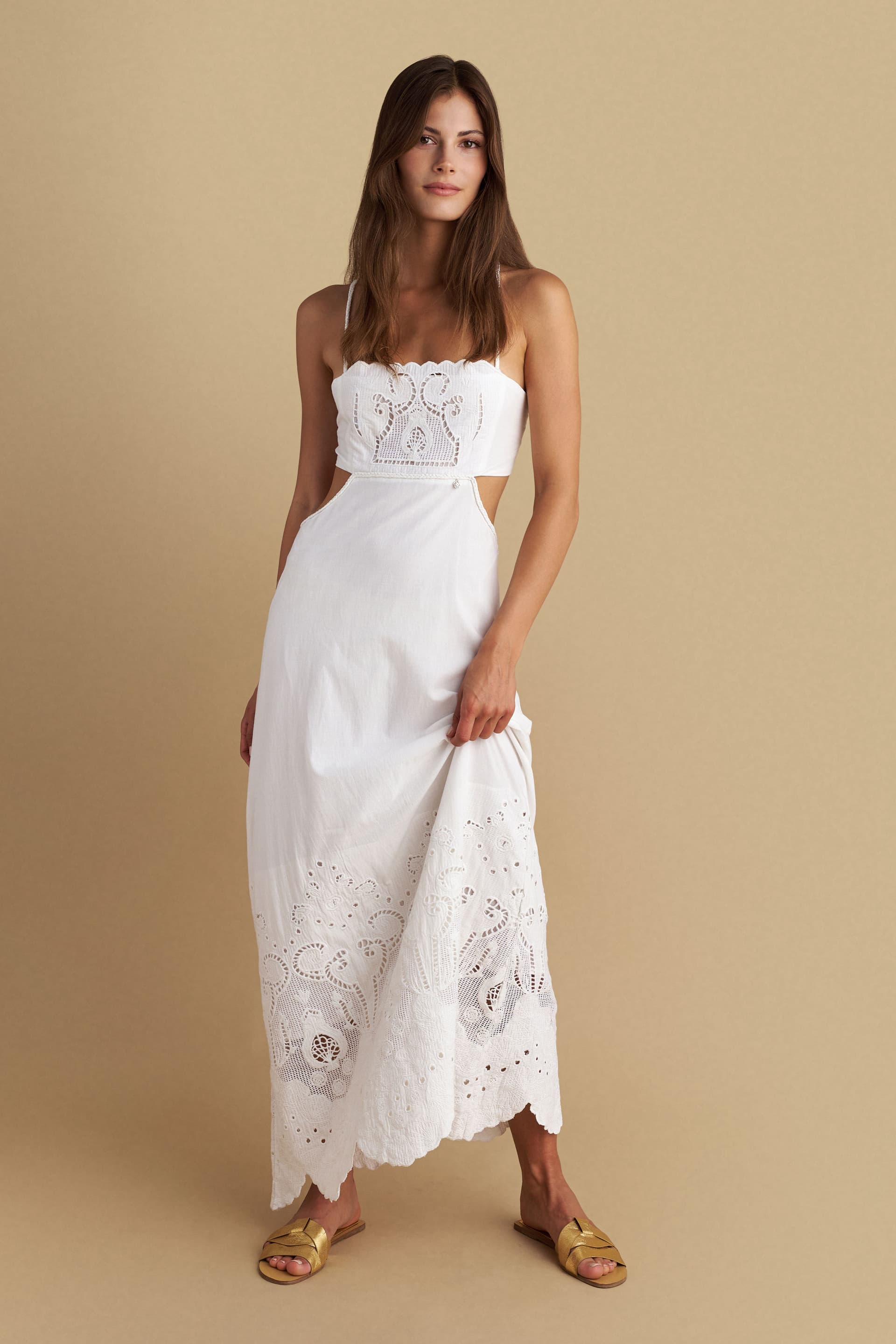 Φόρεμα μακρύ με cut-out - Λευκό