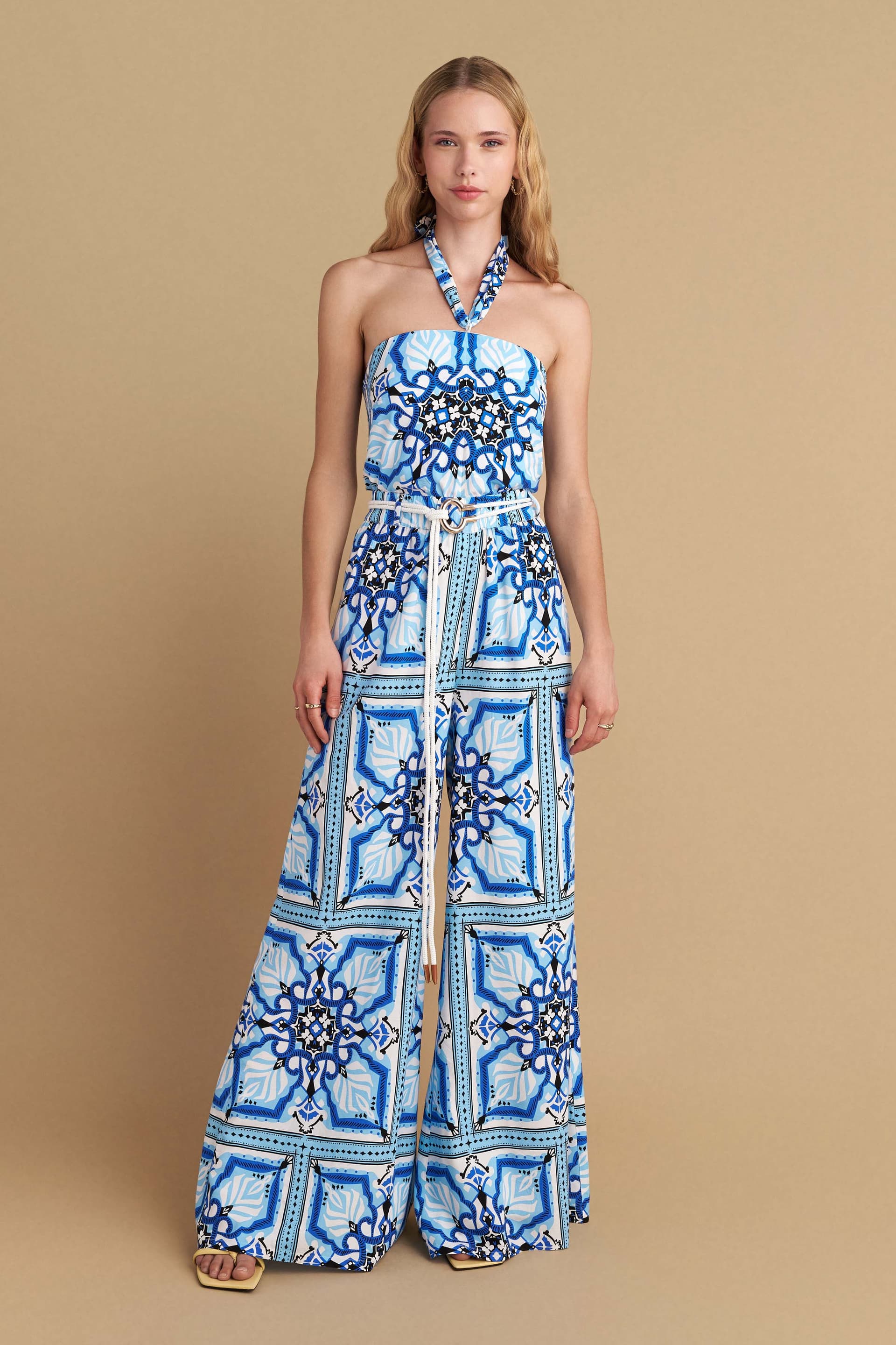 Παντελόνι εμπριμέ με ζώνη - Πολύχρωμο