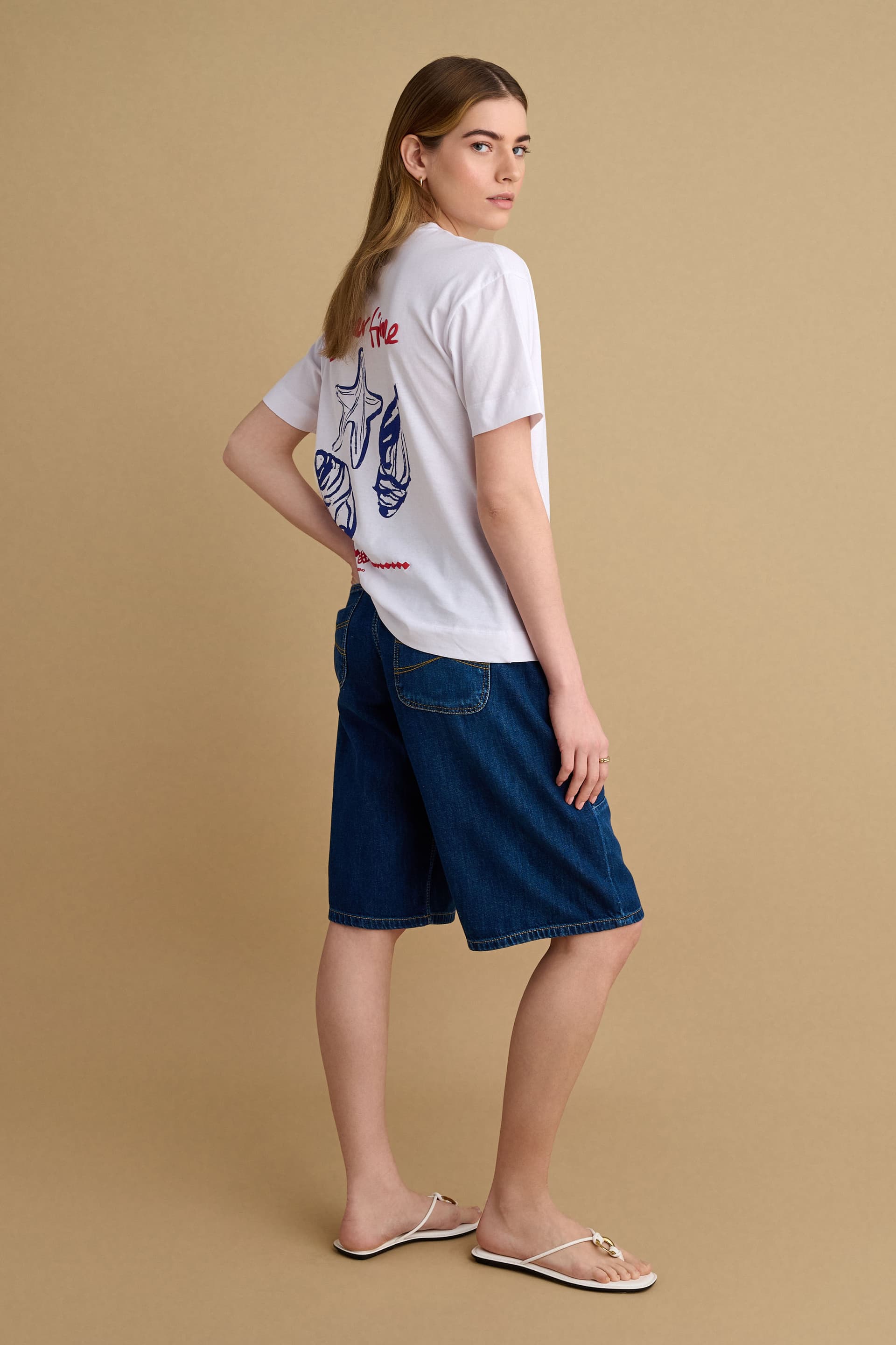 T-shirt με στάμπα στη πλάτη - Λευκό