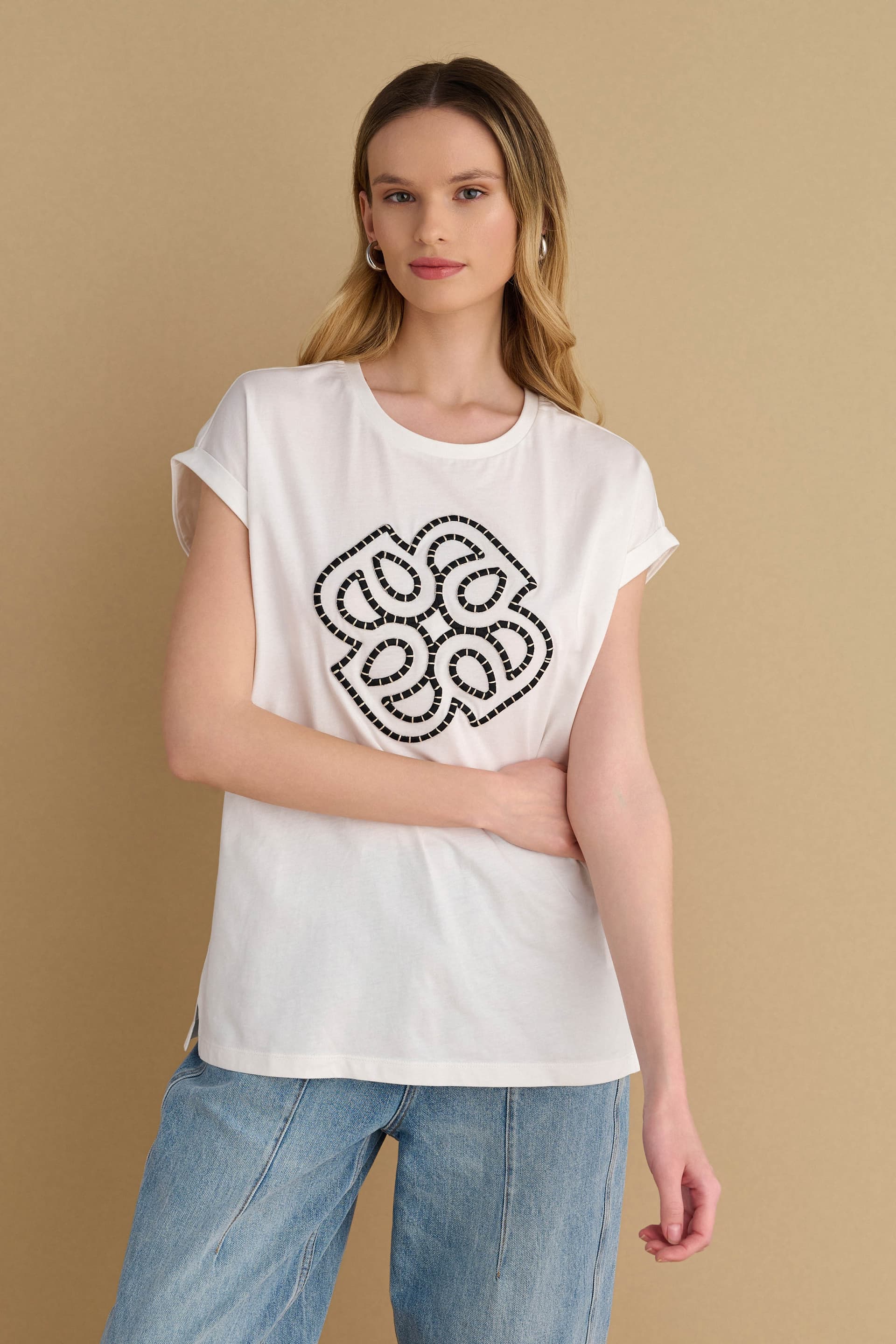 Μπλούζα κοντομάνικη με τύπωμα - Λευκό