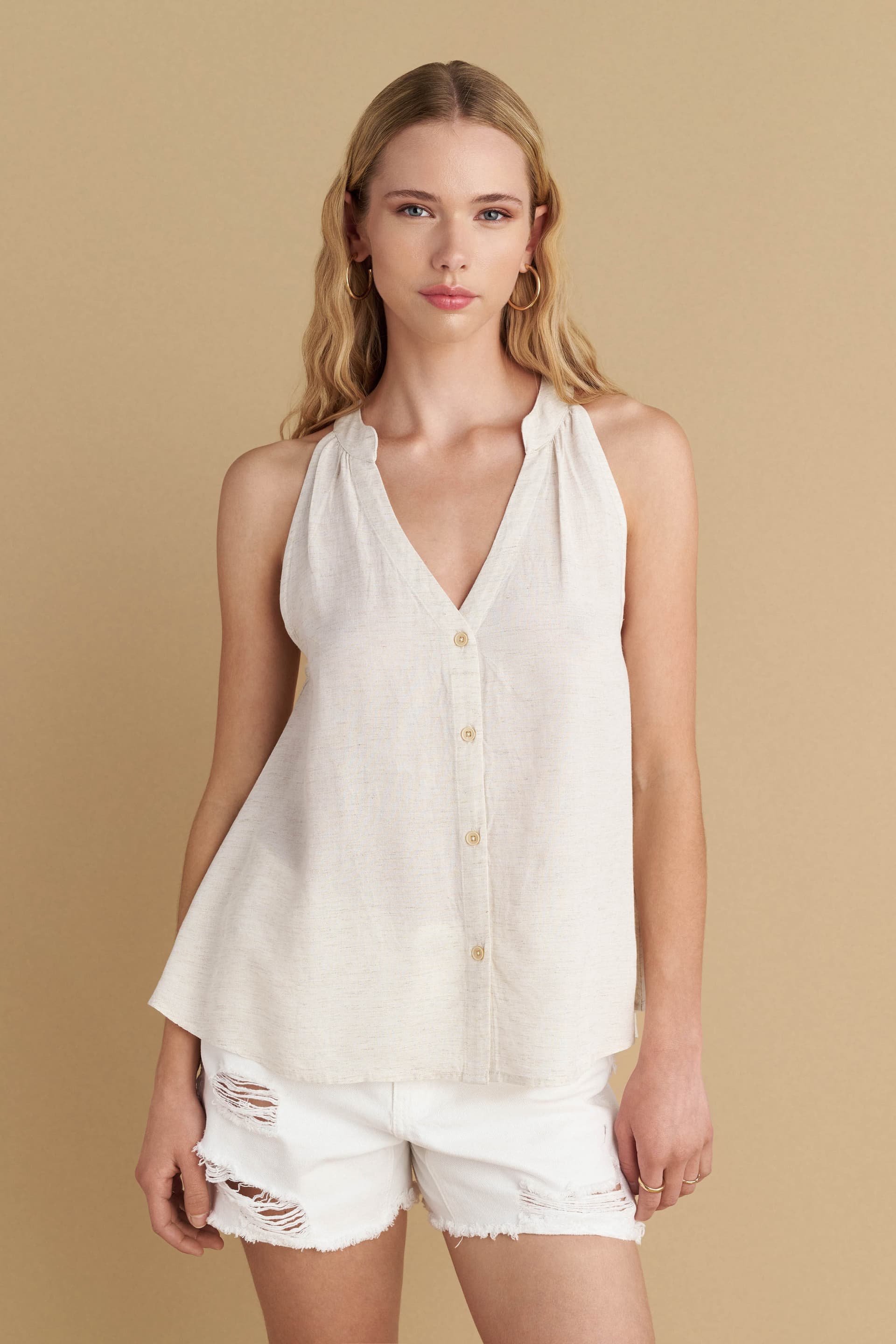 Τοπ αμάνικο με κουμπιά - NATURAL