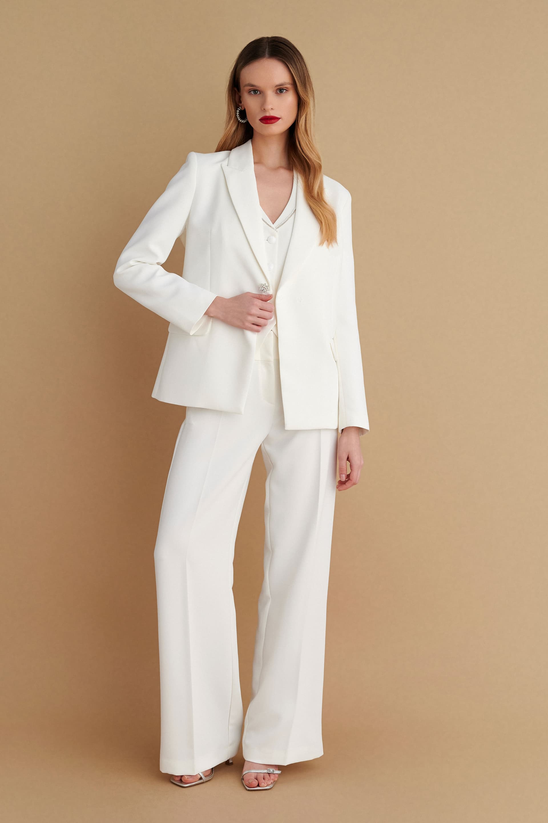 Σακάκι με κουμπί κόσμημα  - Λευκό