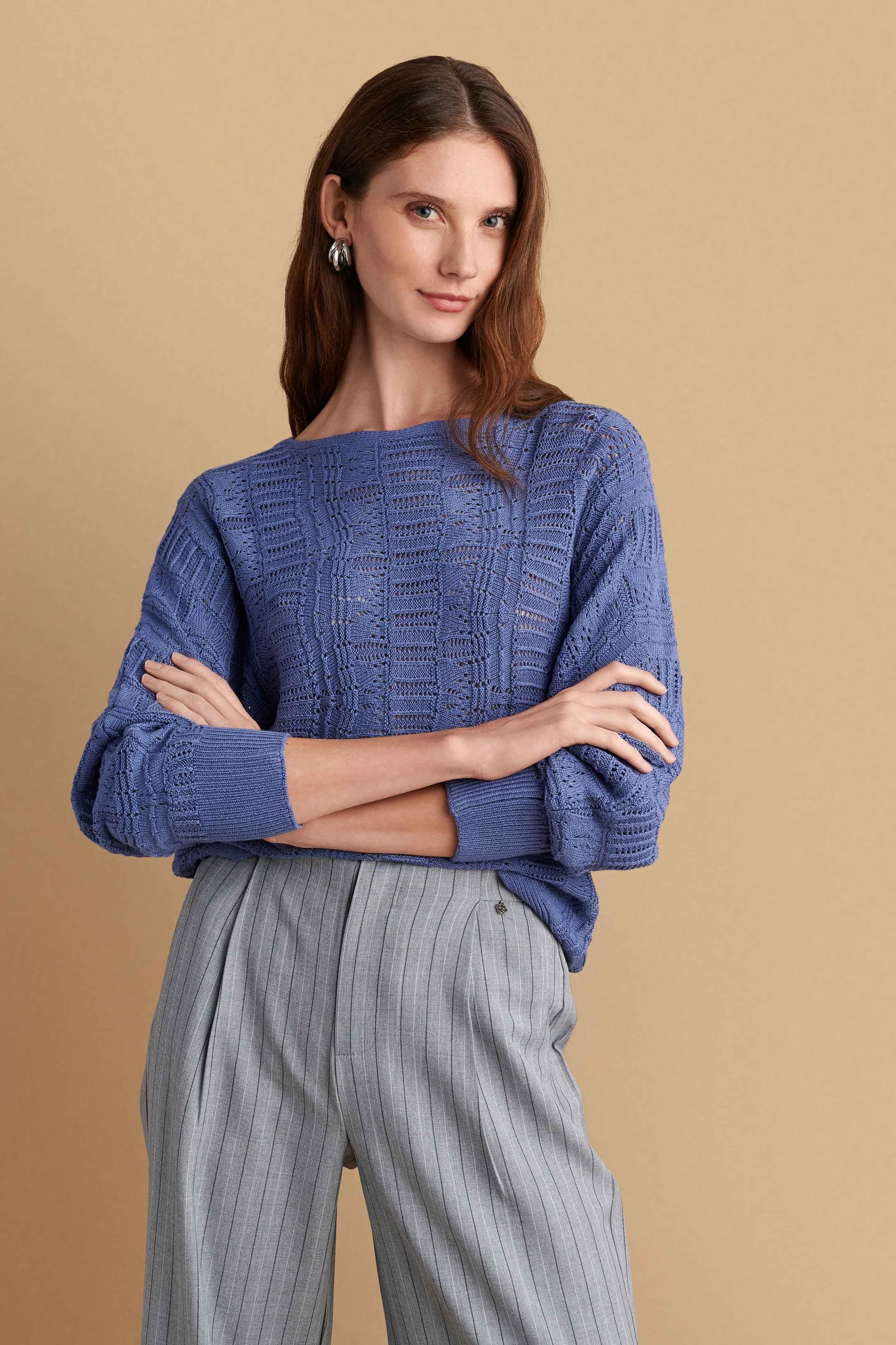 Μπλούζα με λεπτή πλέξη - Μπλε