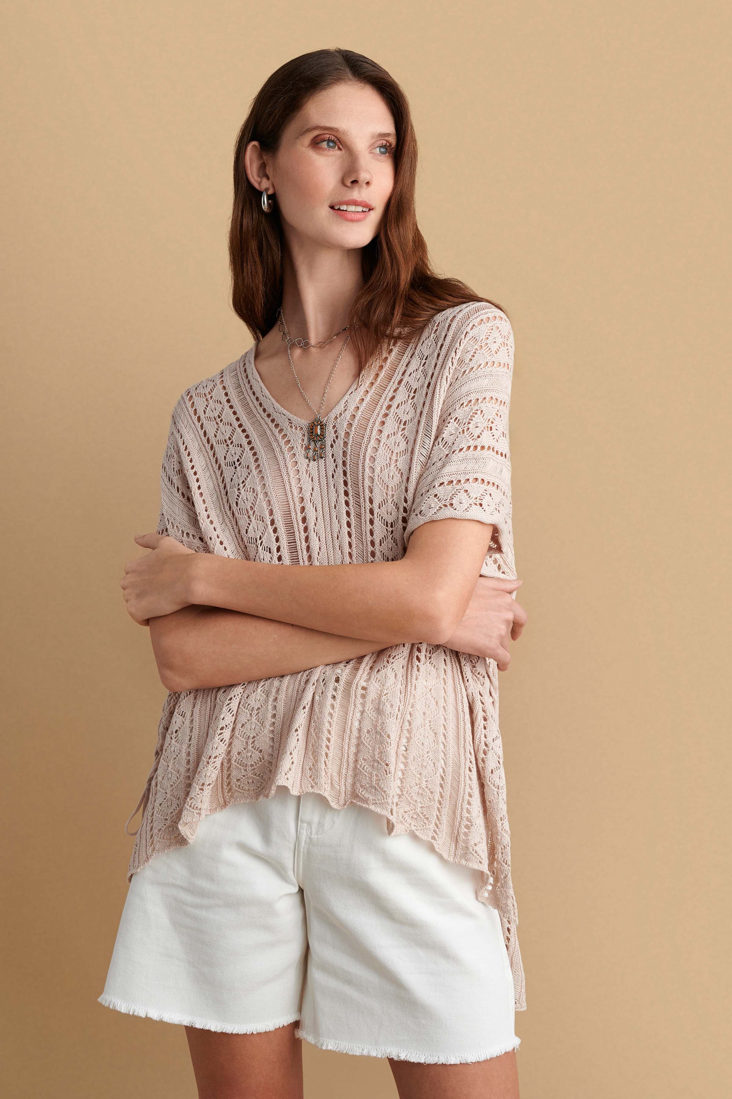 Μπλούζα ασύμμετρη με αραιή πλέξη - NATURAL