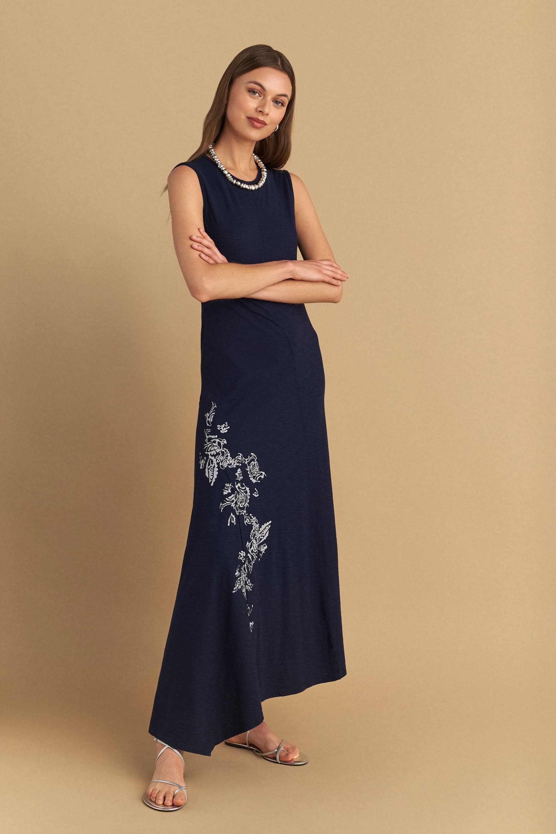 Φόρεμα φλάμα με abstract φλοράλ σχέδιο - Μπλε