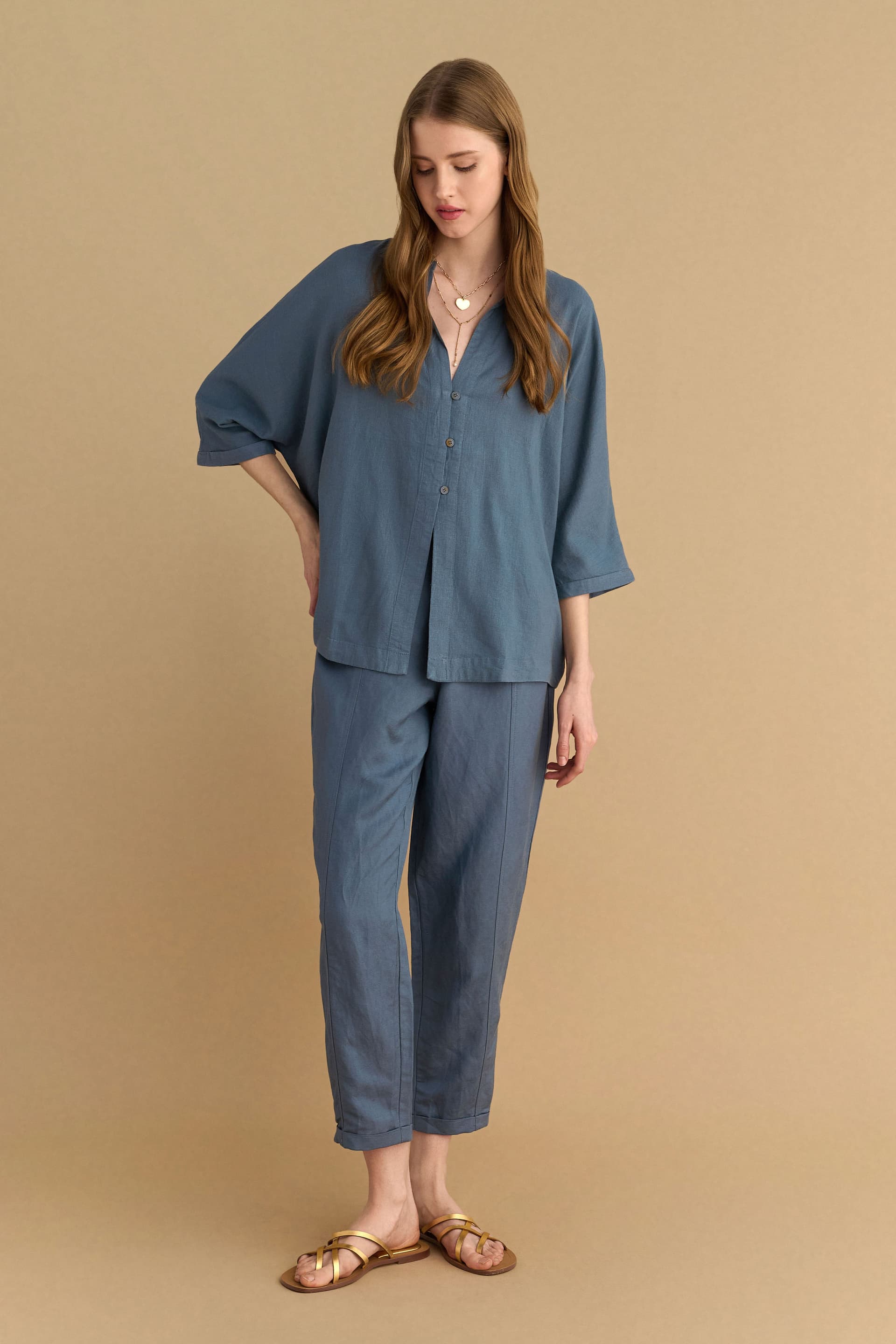 Τουνίκ λινή με κουμπιά - GREYBLUE