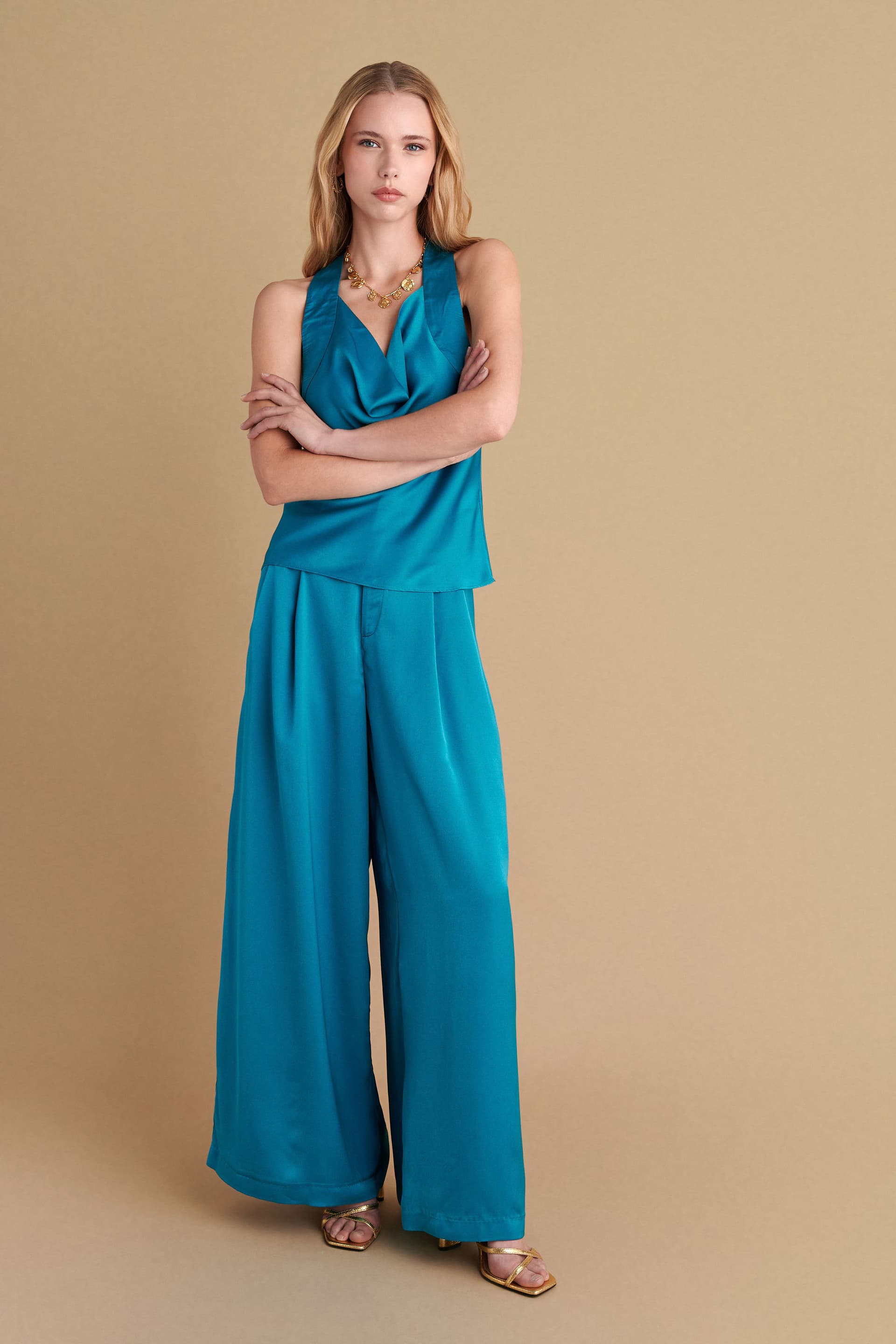 Παντελόνι σατέν υφή - EMERALD