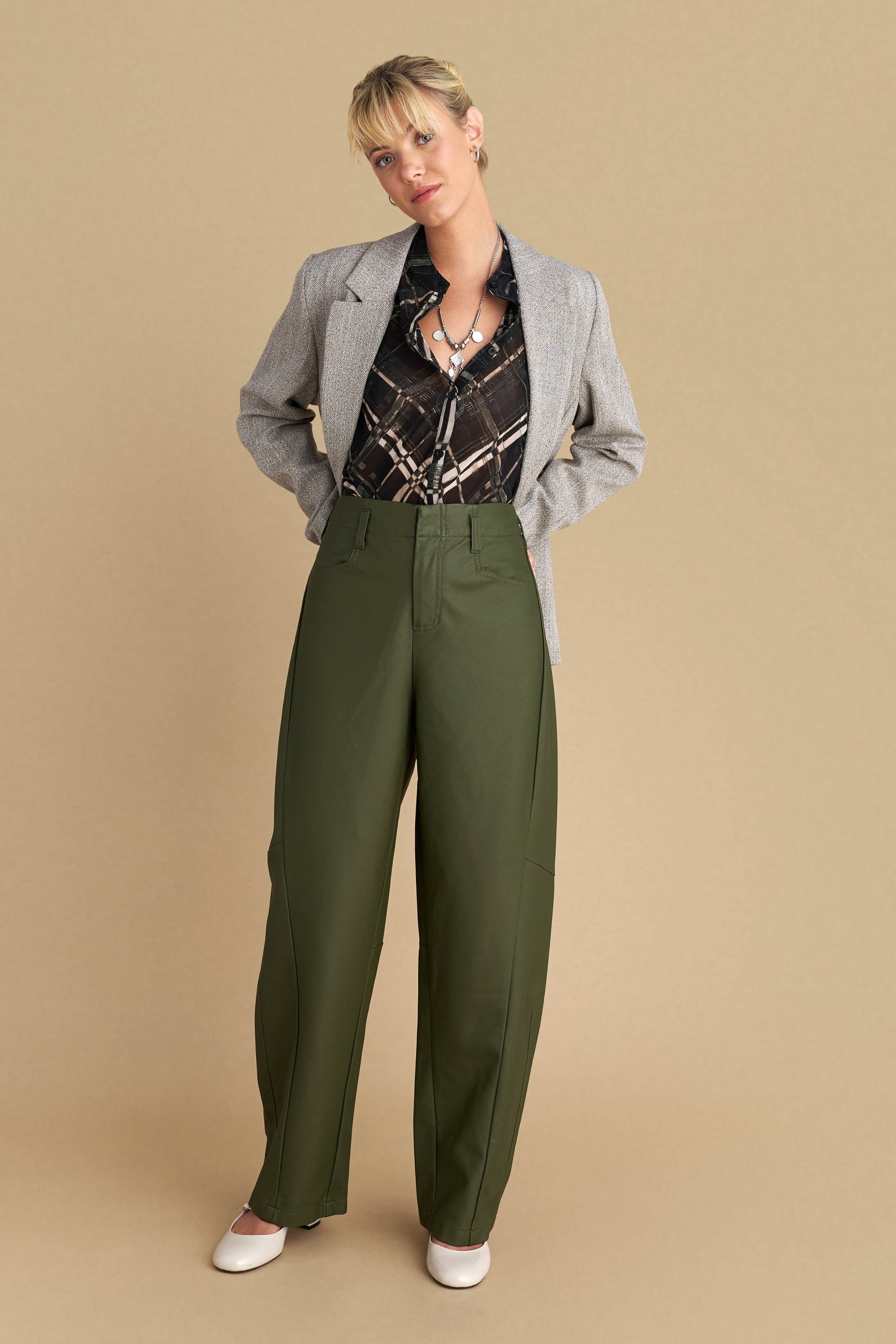 Παντελόνι barrel δερματίνη - Χακί